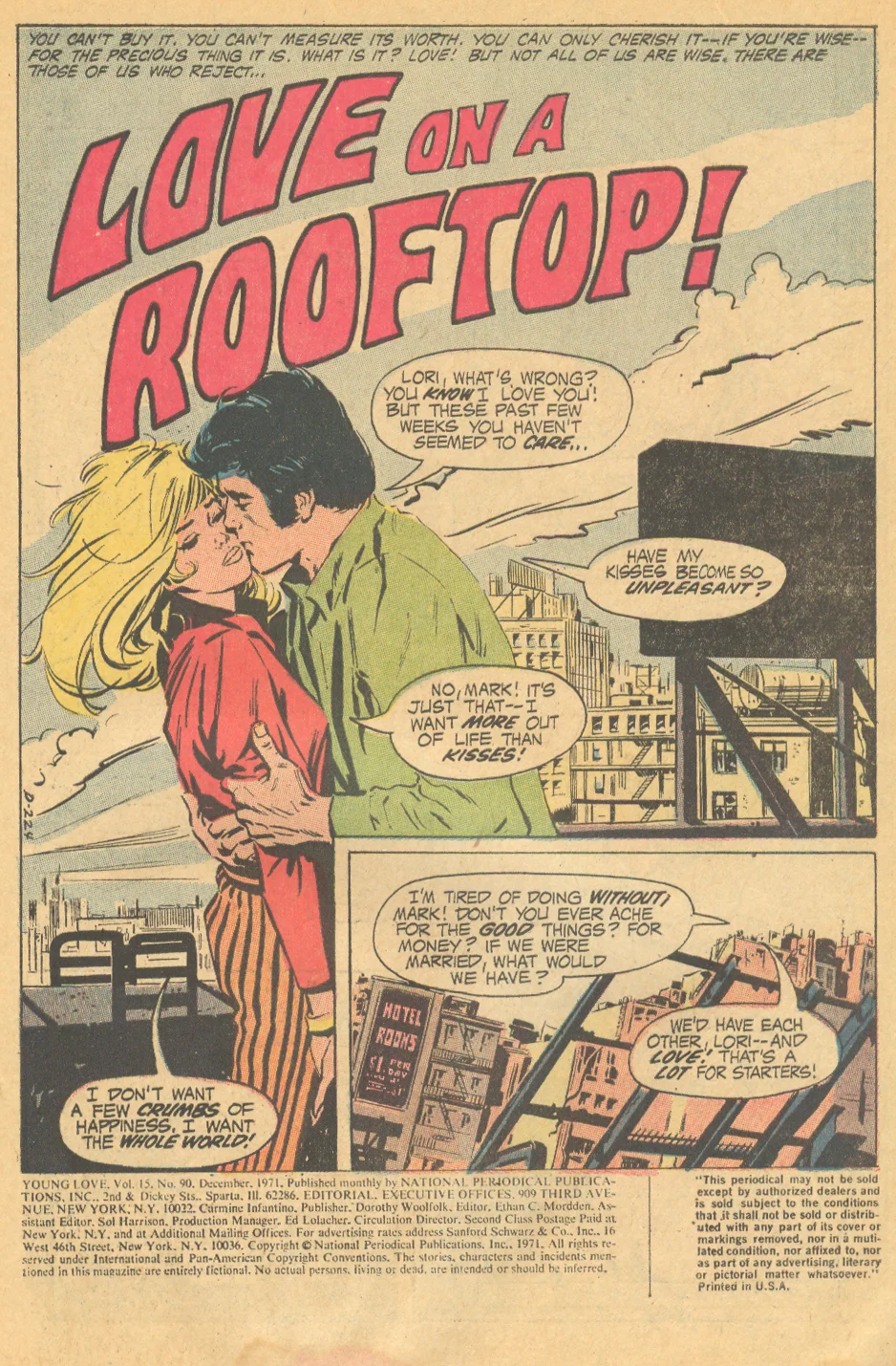 "Love on a Rooftop!" from Young Love #90 (December 1971) Frank Langford