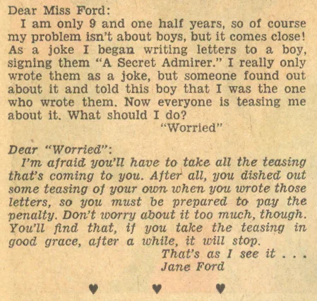 I am sure "Worried" was not alone and that many a mid-century little sister borrowed big sis's comic book! 