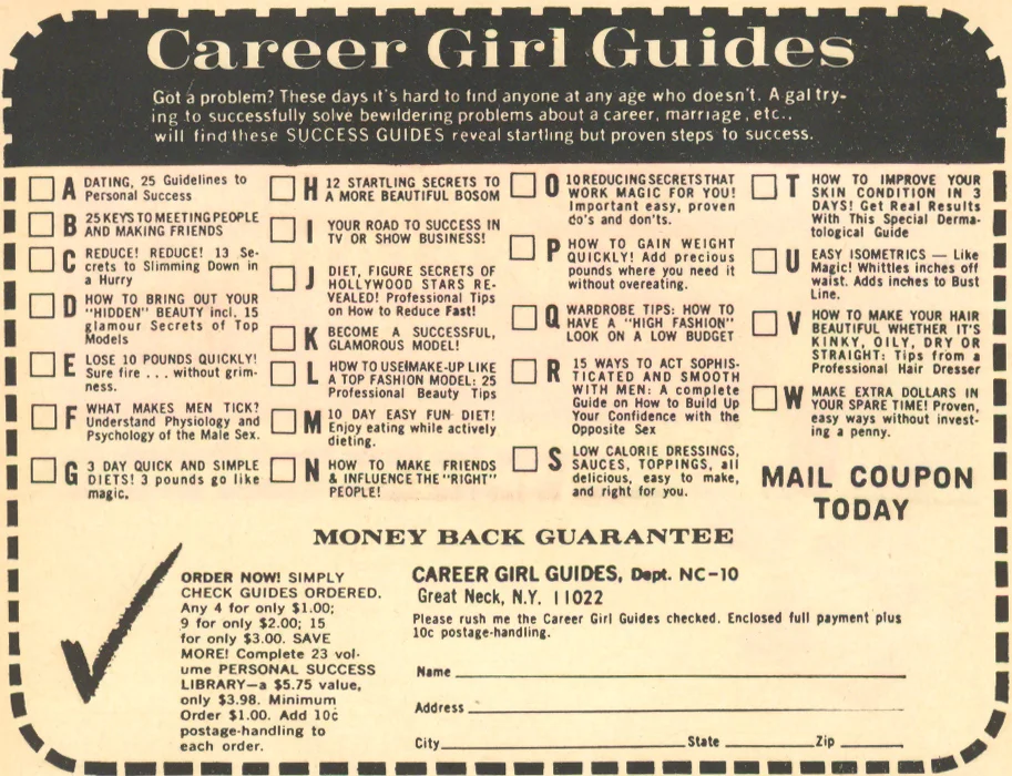 romance comic books career girl guides advertisement