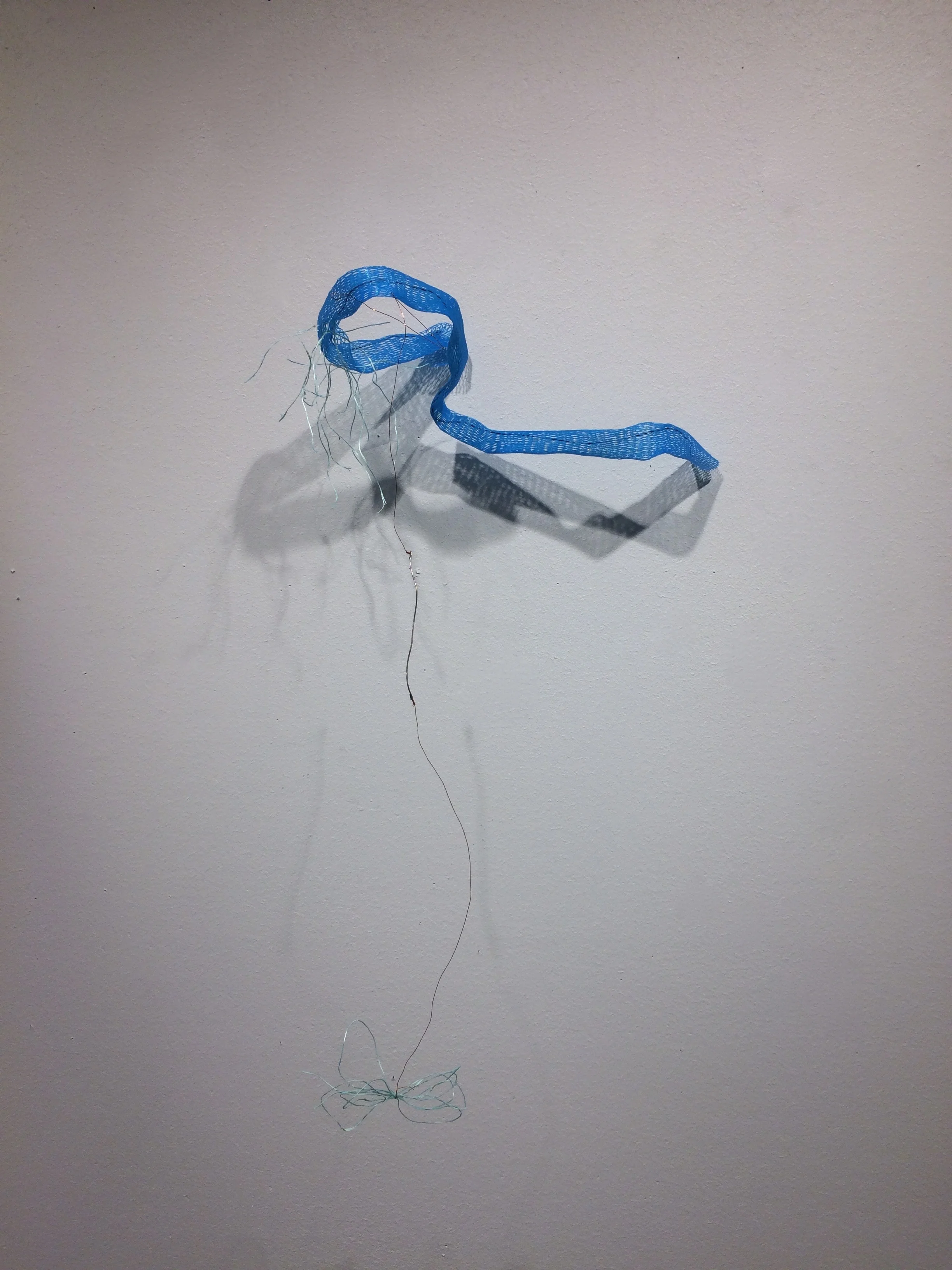 Turning back, 2017. Plastic, steel wire, fishing rope, 4 x 6 x 11 inches.