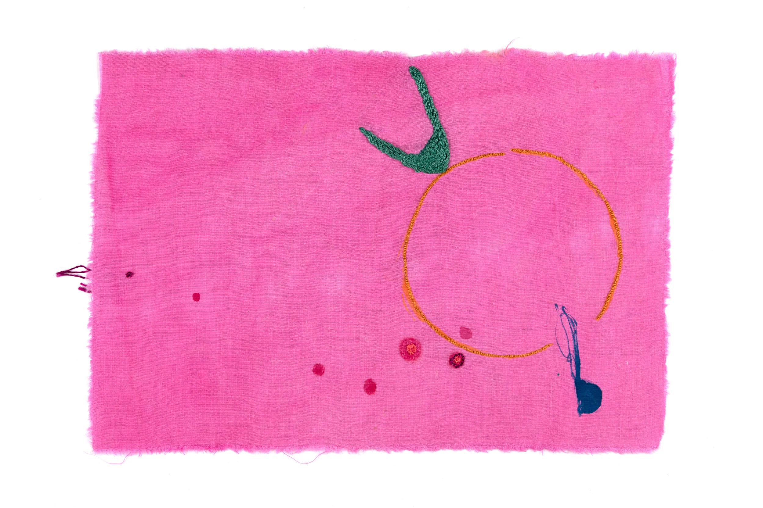 Sticking, 2018. Watercolor, embroidery thread, cloth, 7 ½ x 11 inches.