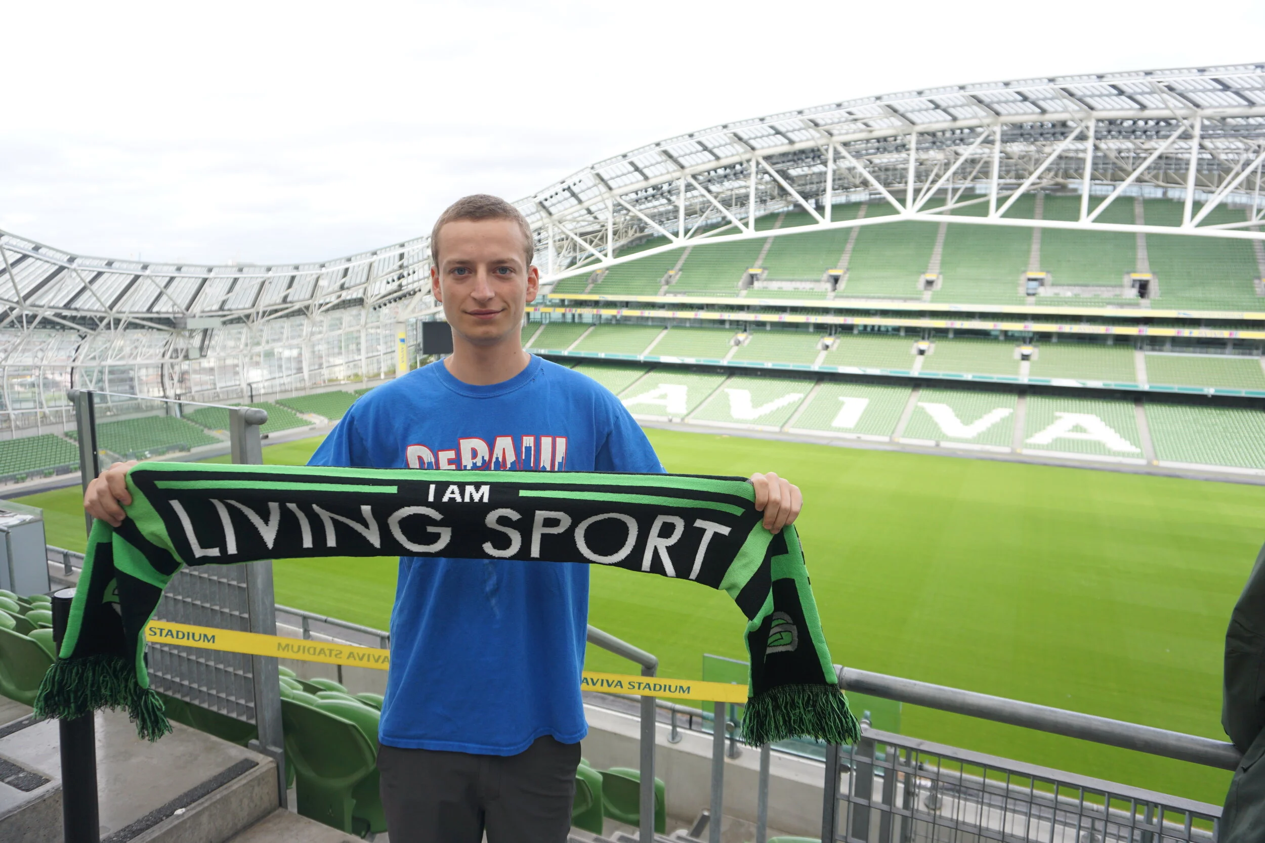 Sean visiting Aviva Stadium in Dublin, Ireland as part of the International Sport Business Program in 2019