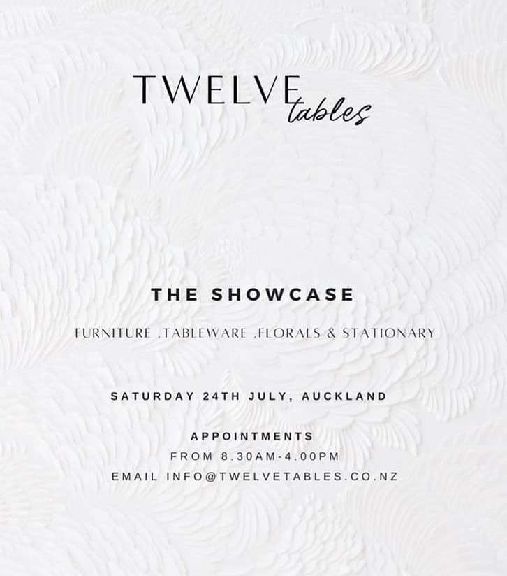 Don&rsquo;t miss it. 
See all our new pieces, plan your reception details and design your tables. Floral ideas , furniture layouts and beautiful stationary with @paperdarlingnz @floralcentric @twelve_tables 

Book via Info@twelvetables.co.nz 
We&rsqu