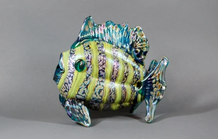 Green fish with lime green stipes