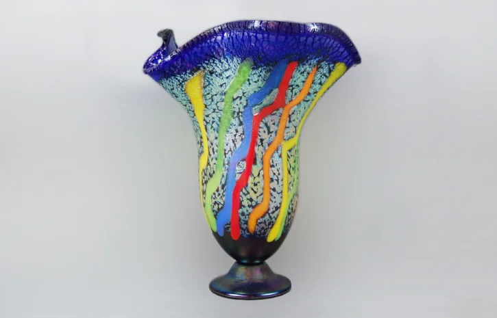 Cobalt vase with multi colored cane