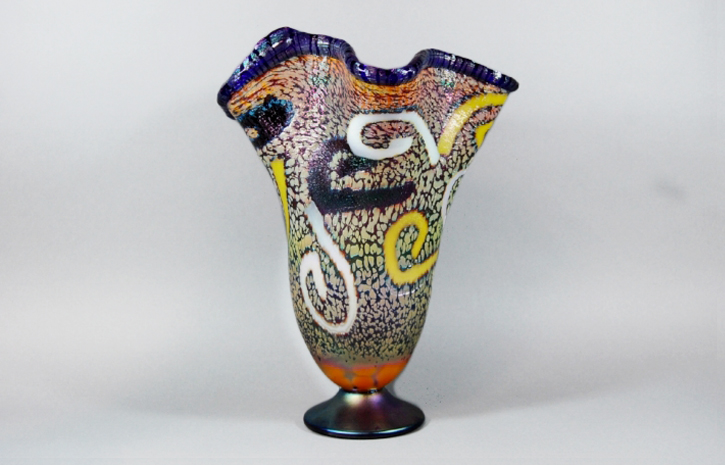 Mango vase with cobalt lip with multi colored curls