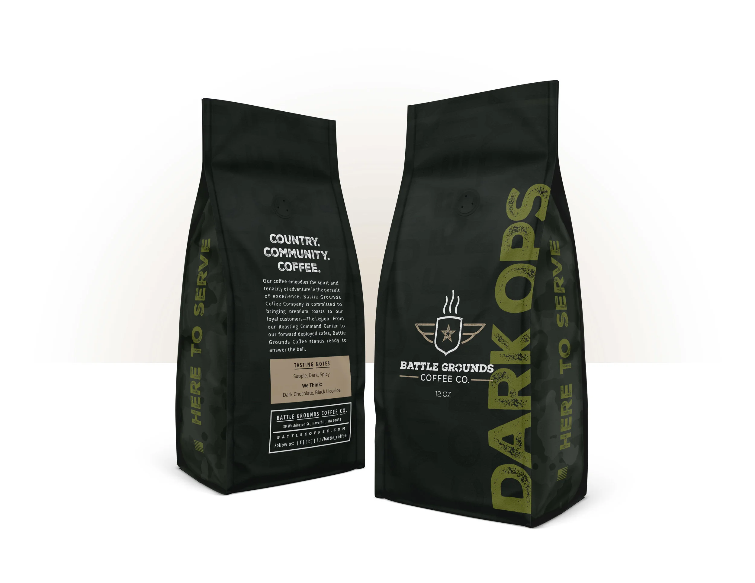 Battle Grounds Coffee Co. Dark Ops Coffee Packaging