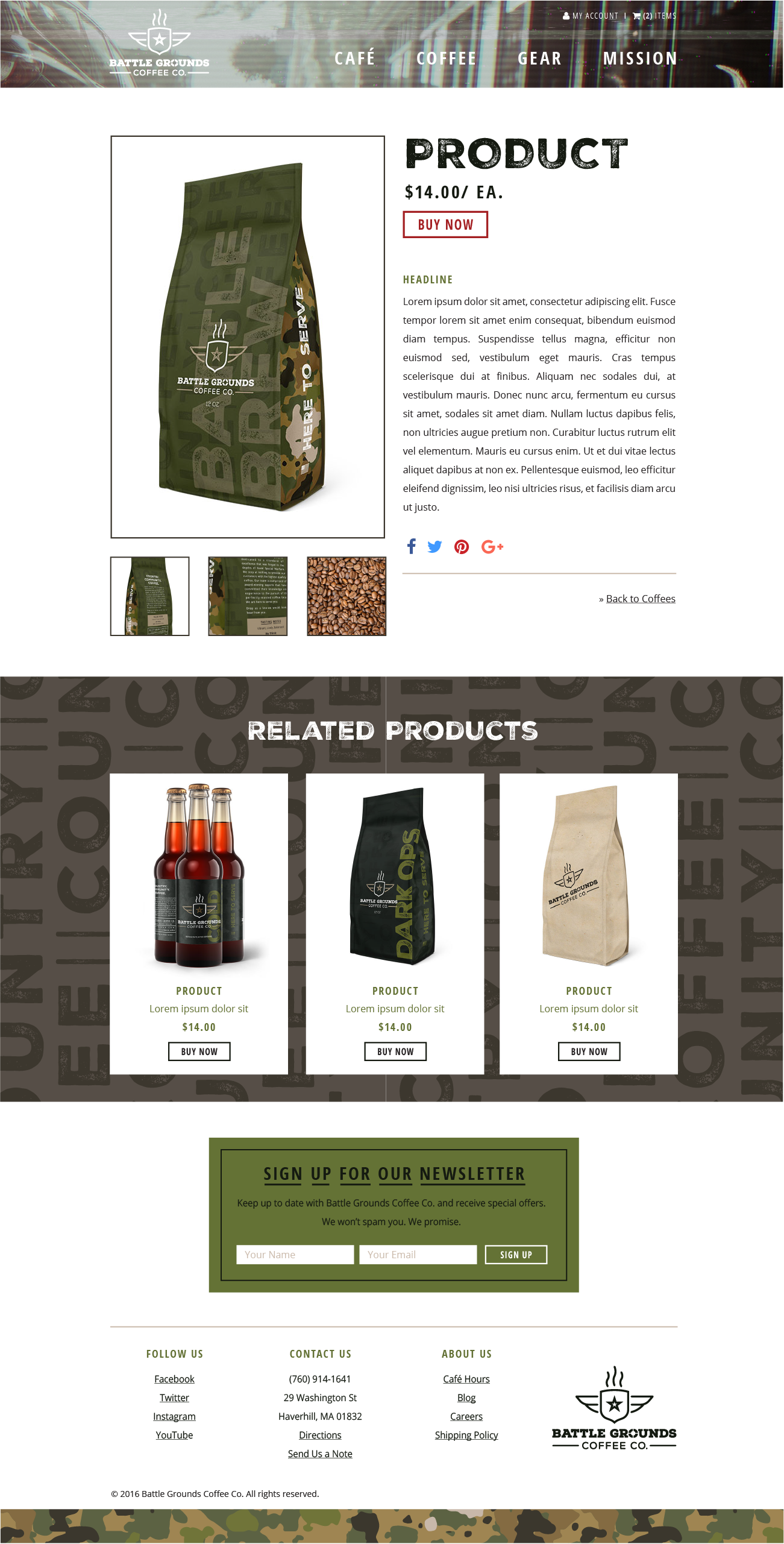 Battle Grounds Coffee Co. Shopify Website Product Page Design