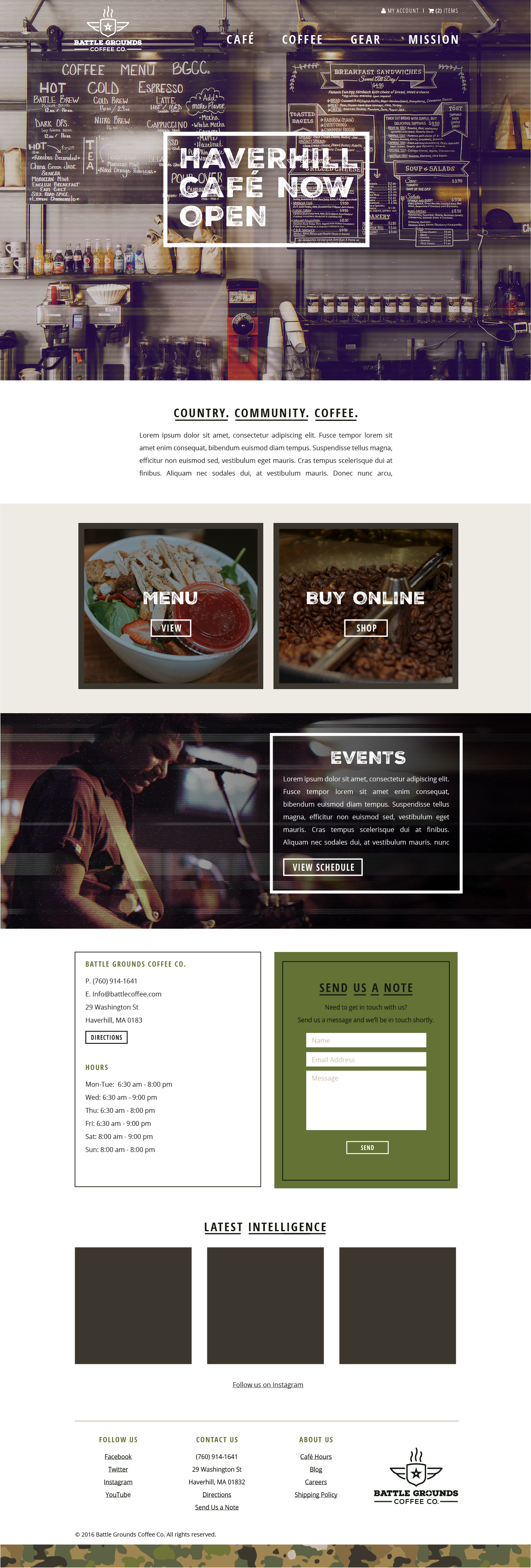Battle Grounds Coffee Co. Shopify Website Café Page Design