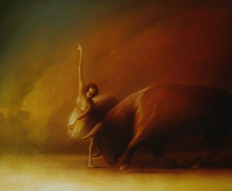 Bull and Ballerina , in production, 2018 The Bull and Ballerina oil on canvas by Peter Van Straten