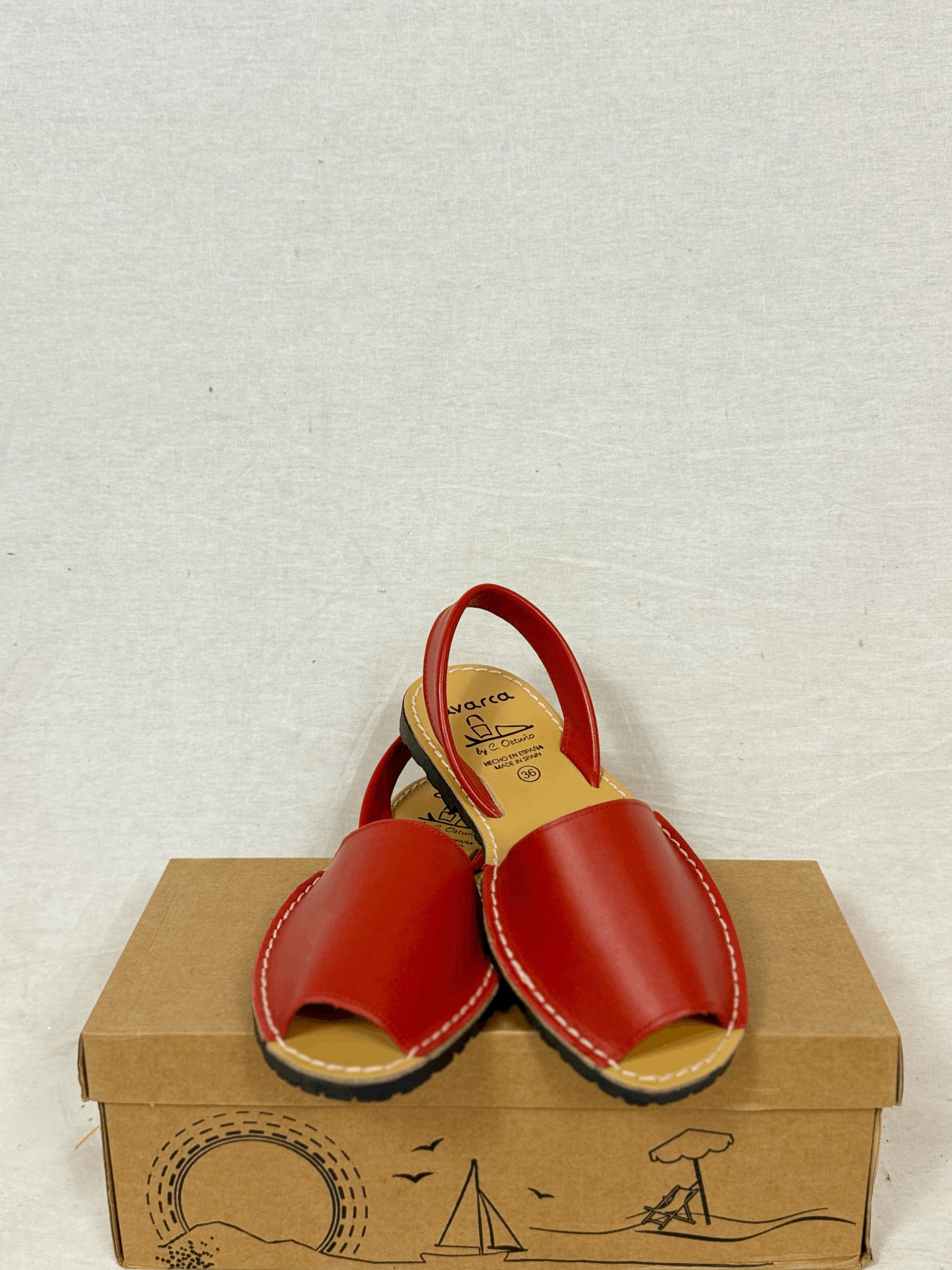AVARCA Leather sandals in Rojo Red treated leather