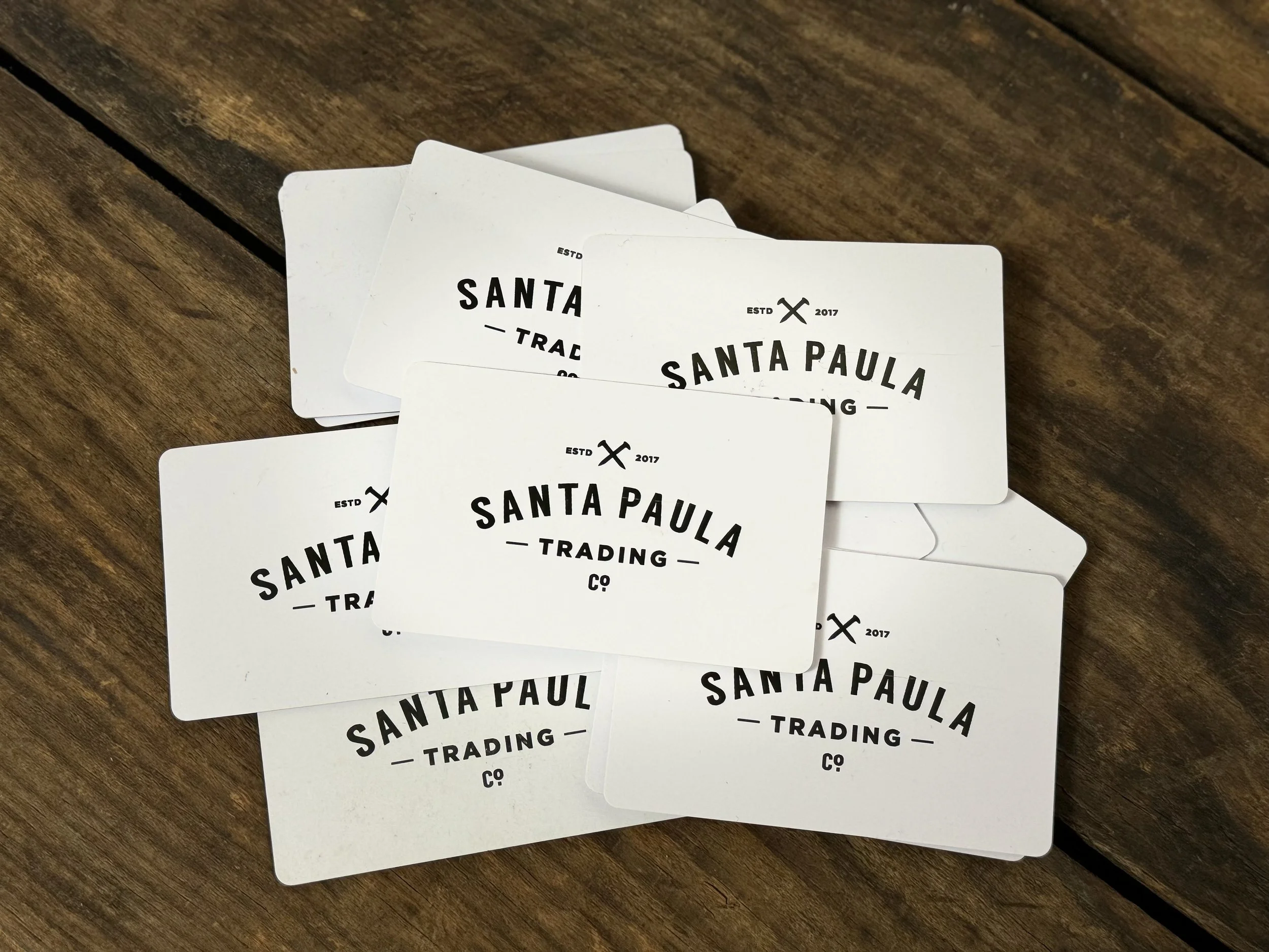 Gift card with Santa Paula Trading Company logo on front
