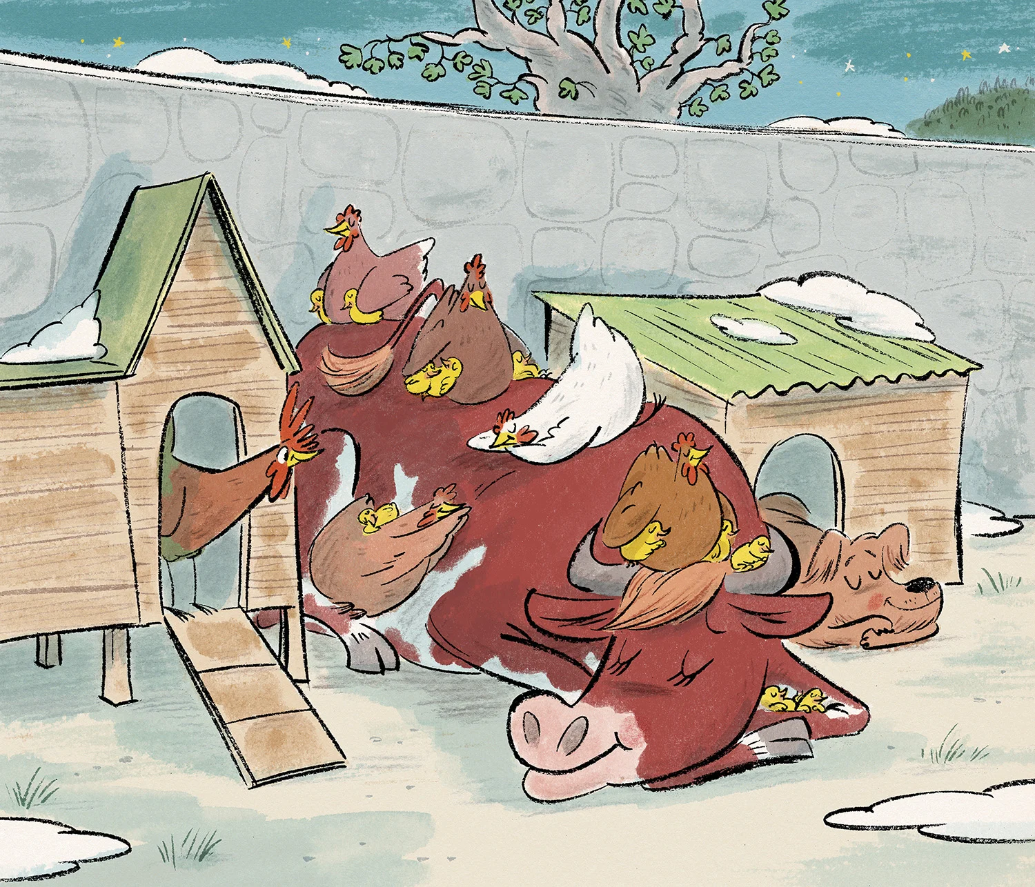 FROM 'CLOCHE, LA VACHE QUI CROYAIT ÊTRE UNE POULE,' WRITTEN BY SÉBASTIEN AMMI LES BELLES HISTOIRES FEBruary 2016 BAYARD PRESS.