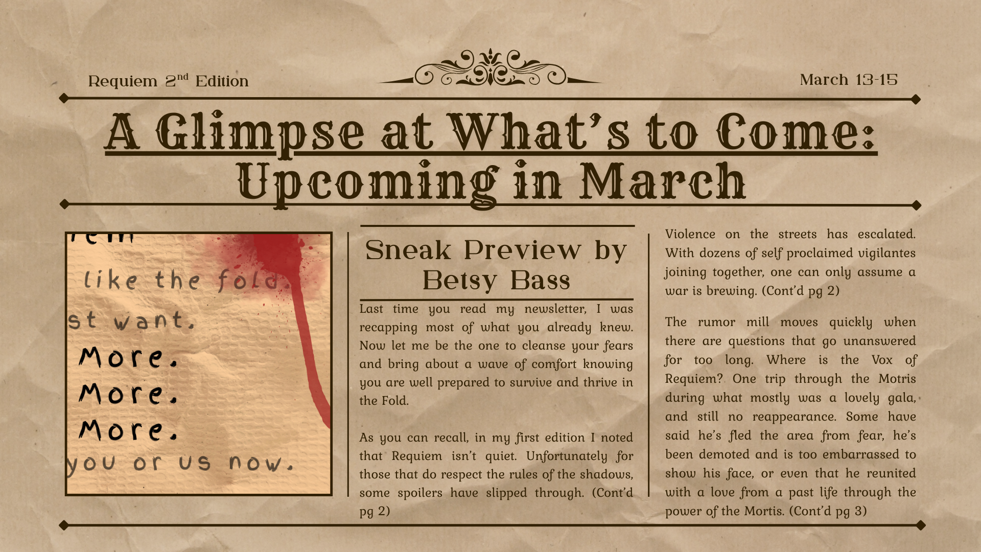 A Glimpse at What’s to Come: Upcoming in March