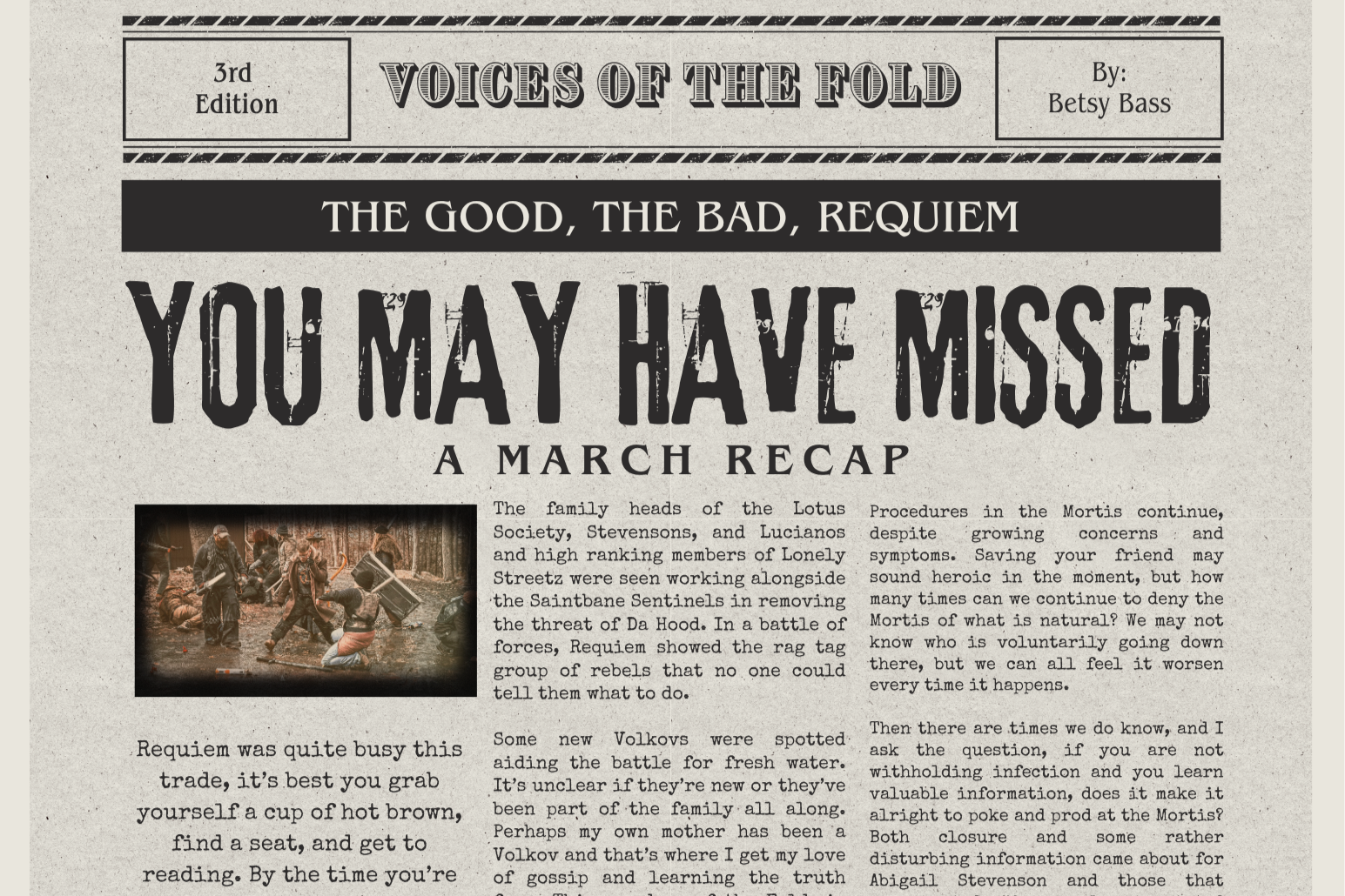The Good, The Bad, Requiem - March Recap