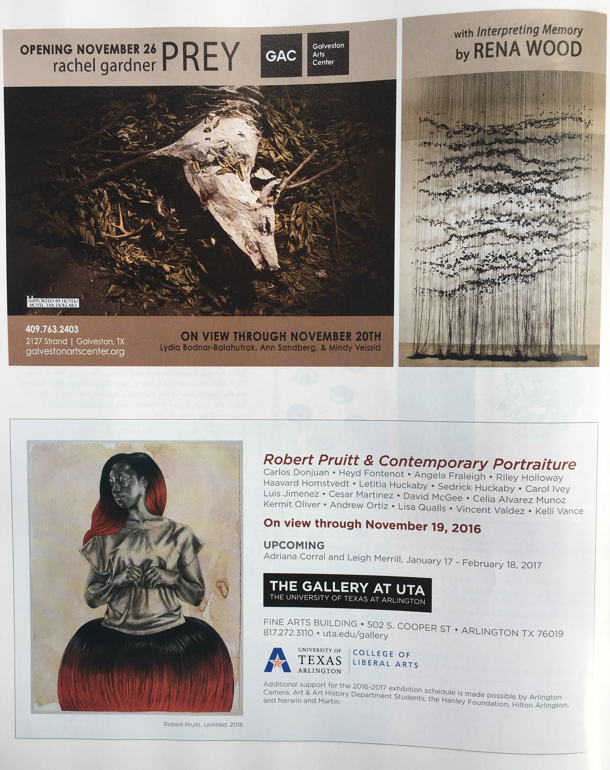 Arts & Culture (November 2016)Feature for "Prey" Galveston Art Center