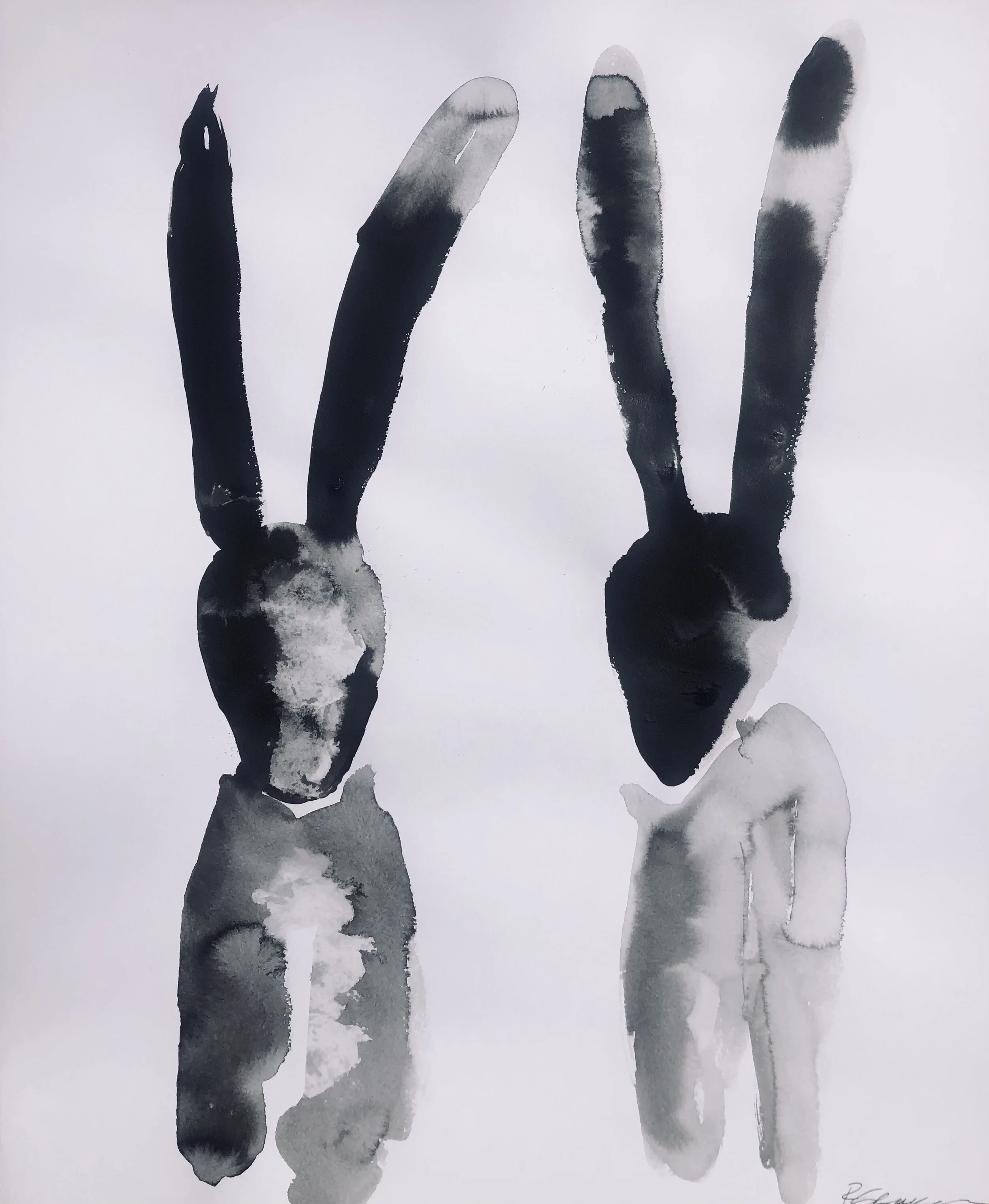 "Night Rabbits 1" Ink on Paper (2021)