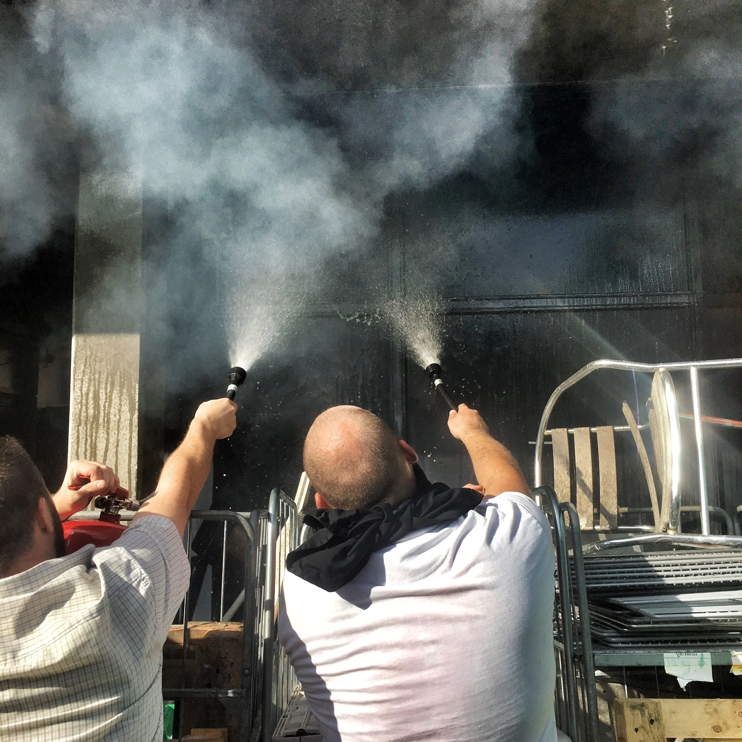 Gustav and Jonas sprang into action and went through 7 fire extinguishers before the Copenhagen Fire Department showed up.