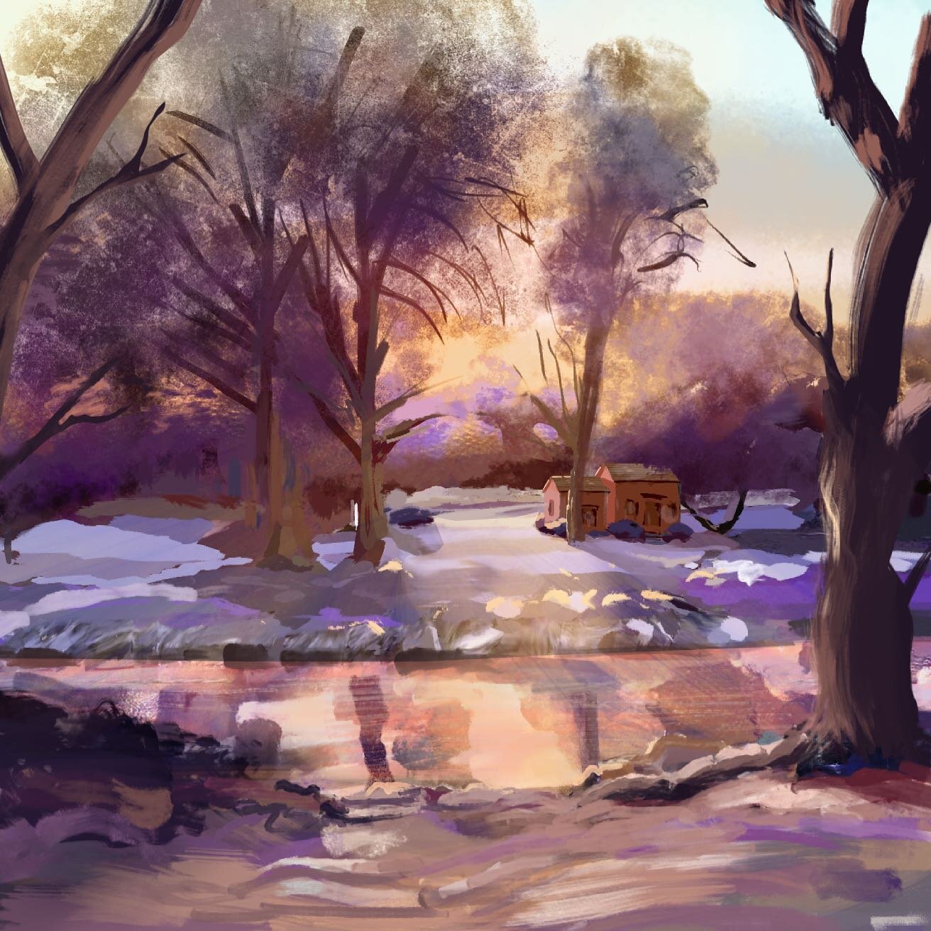 Finally got the Cintiq going again! Here is a painting I did based on a photo I took out in the hill country this pet winter. Not sure where the colors came from - the photo was daylight and mostly green
.
.
.
.
.
.
 #photoshop #wacom #cintiq
#illust