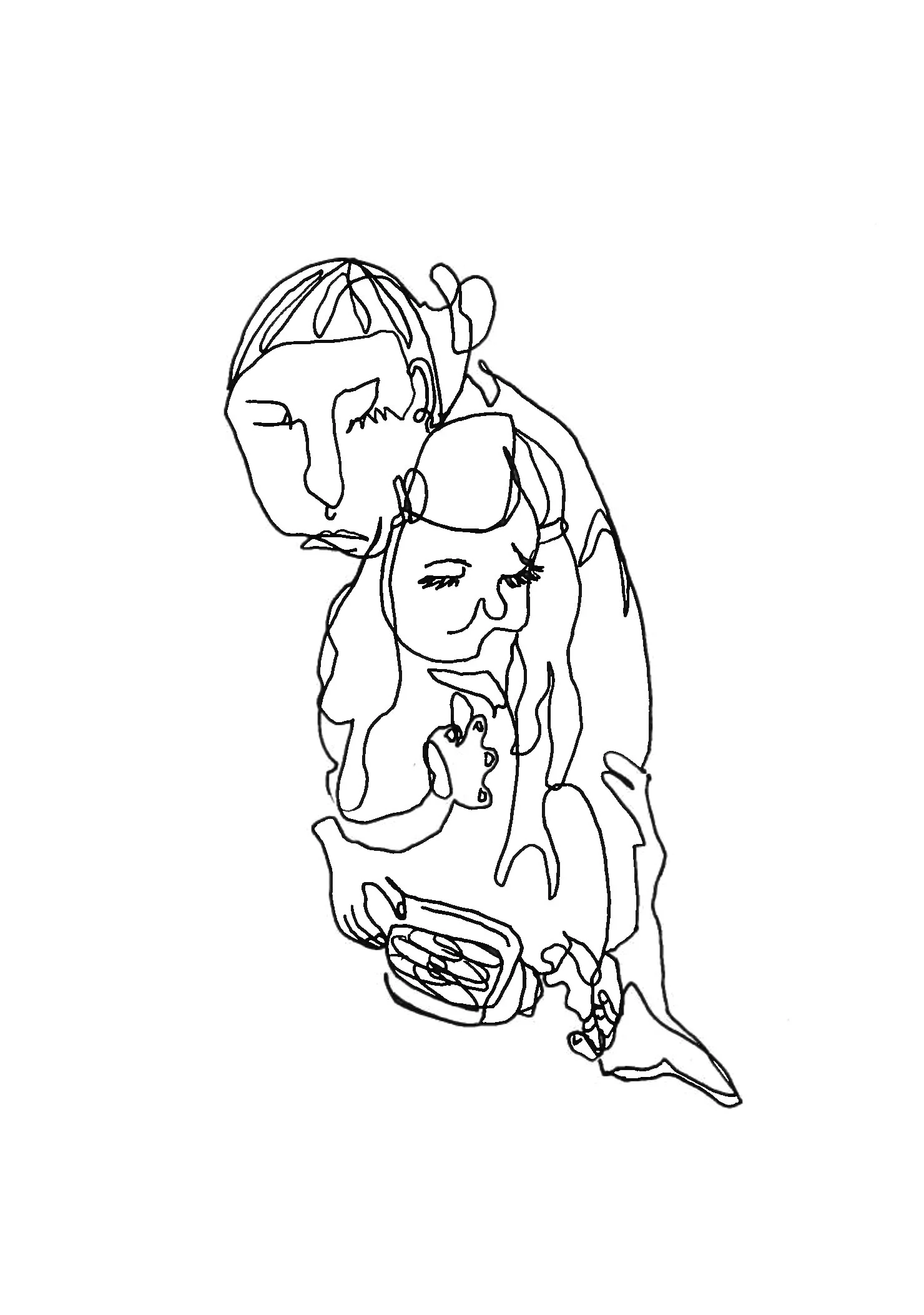 madonna and child feeding self dried snappeas, 2018ink on paper5.5” x 8.5”