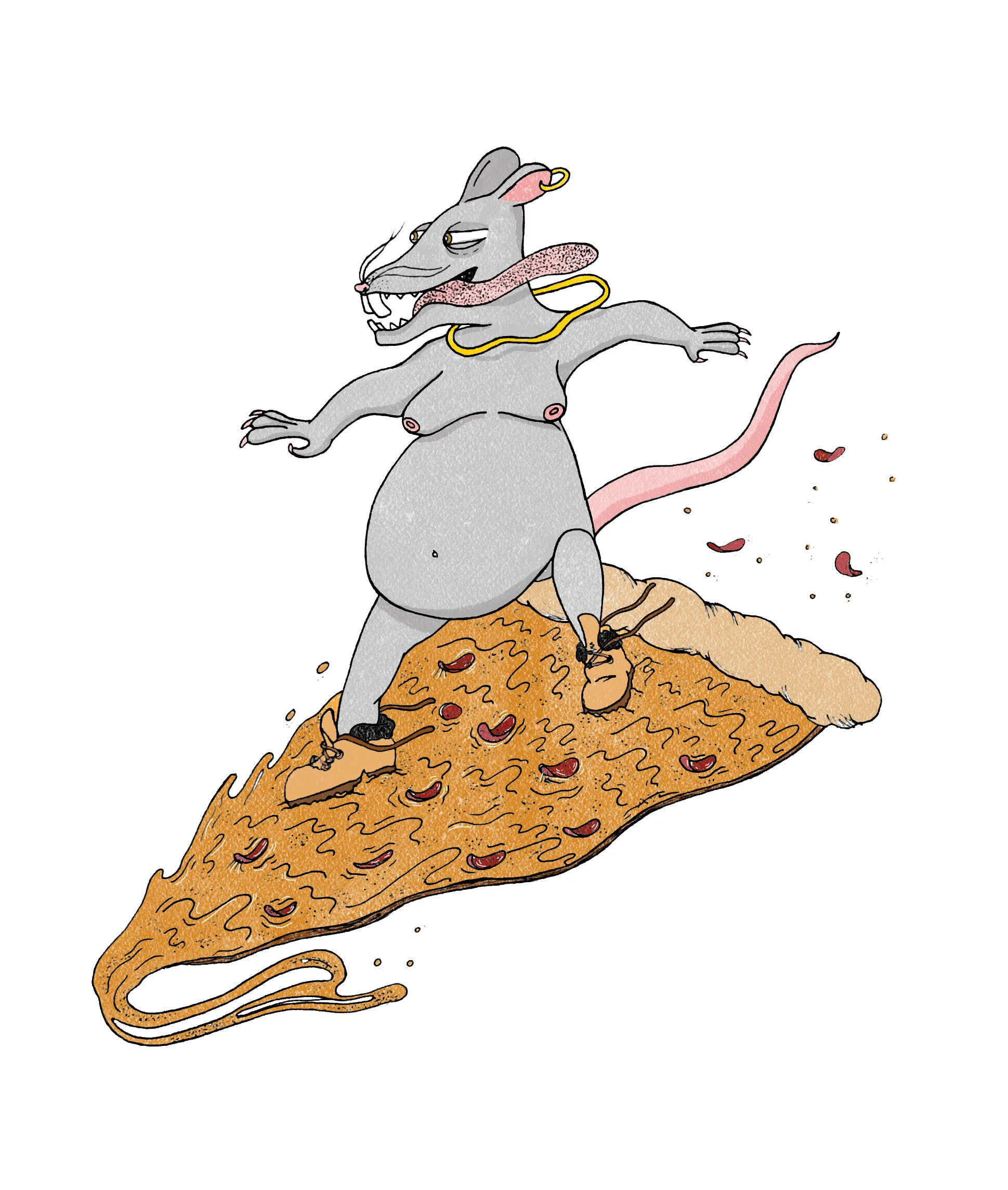 pizza rat, 2019ink on paper, colored on Photoshop
