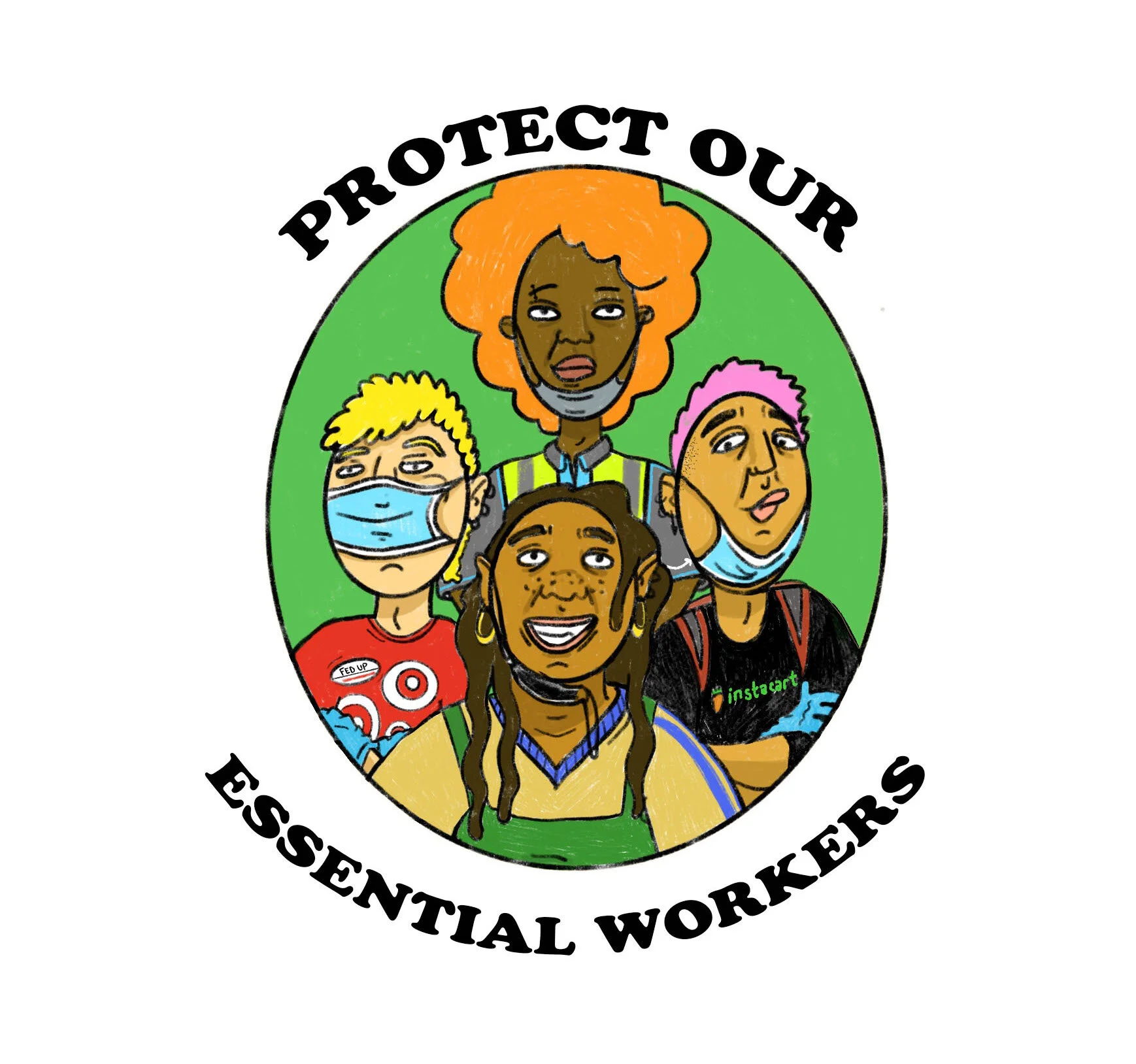 protect your essential workers, 2020 drawn in Procreate