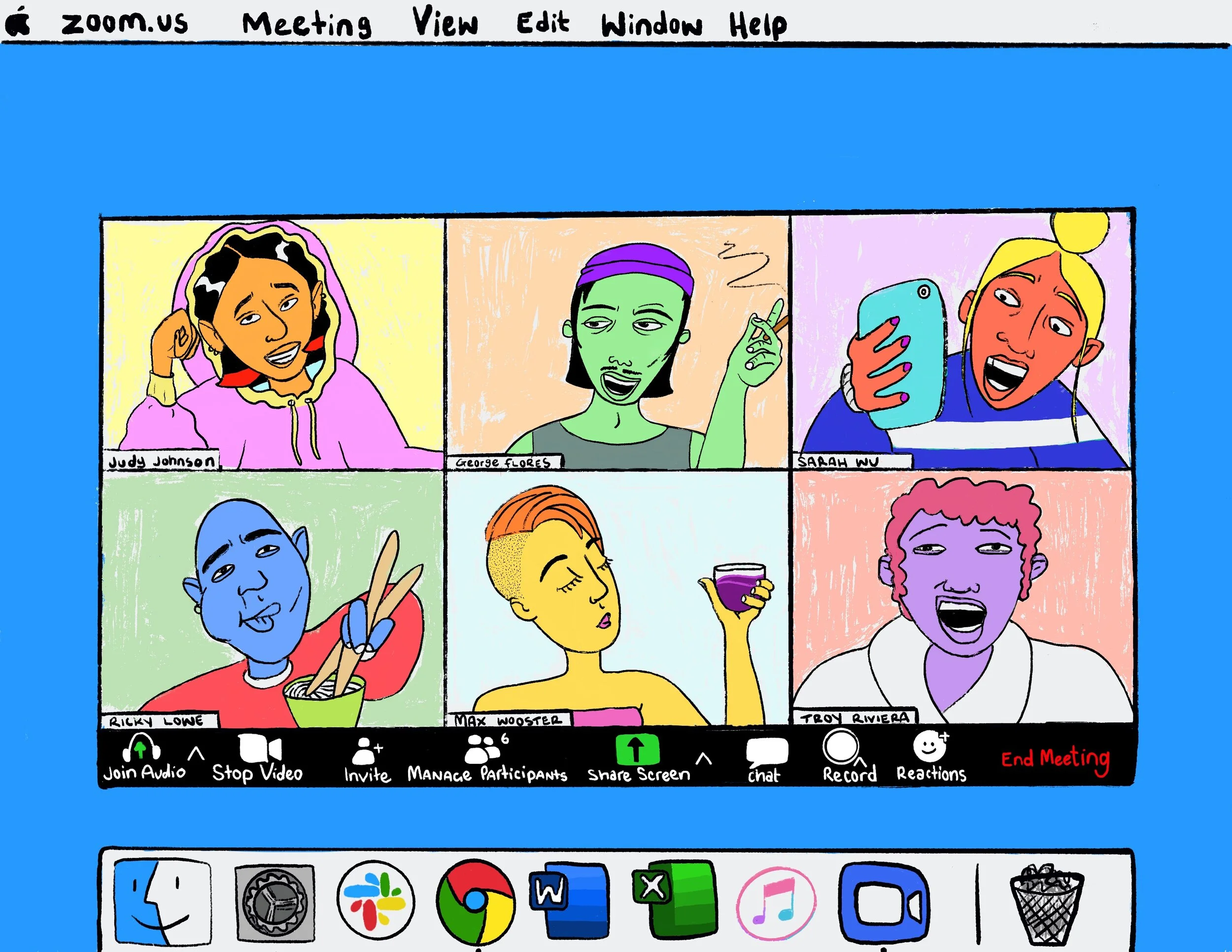 Zoom Happy Hour, 2020 drawn in Procreate