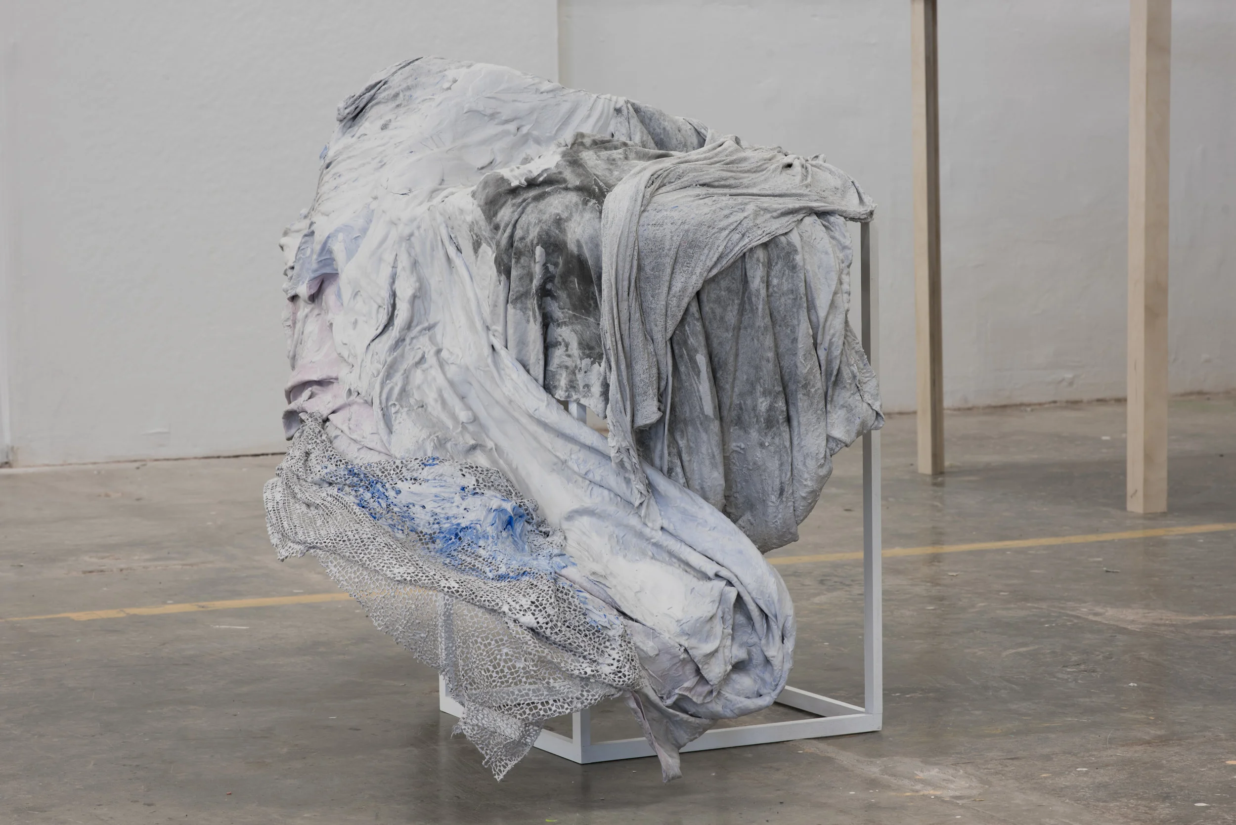  2017  /  hydrocal plaster, acrylic paint, fabric, wood  /  53” x 16” x 44”  