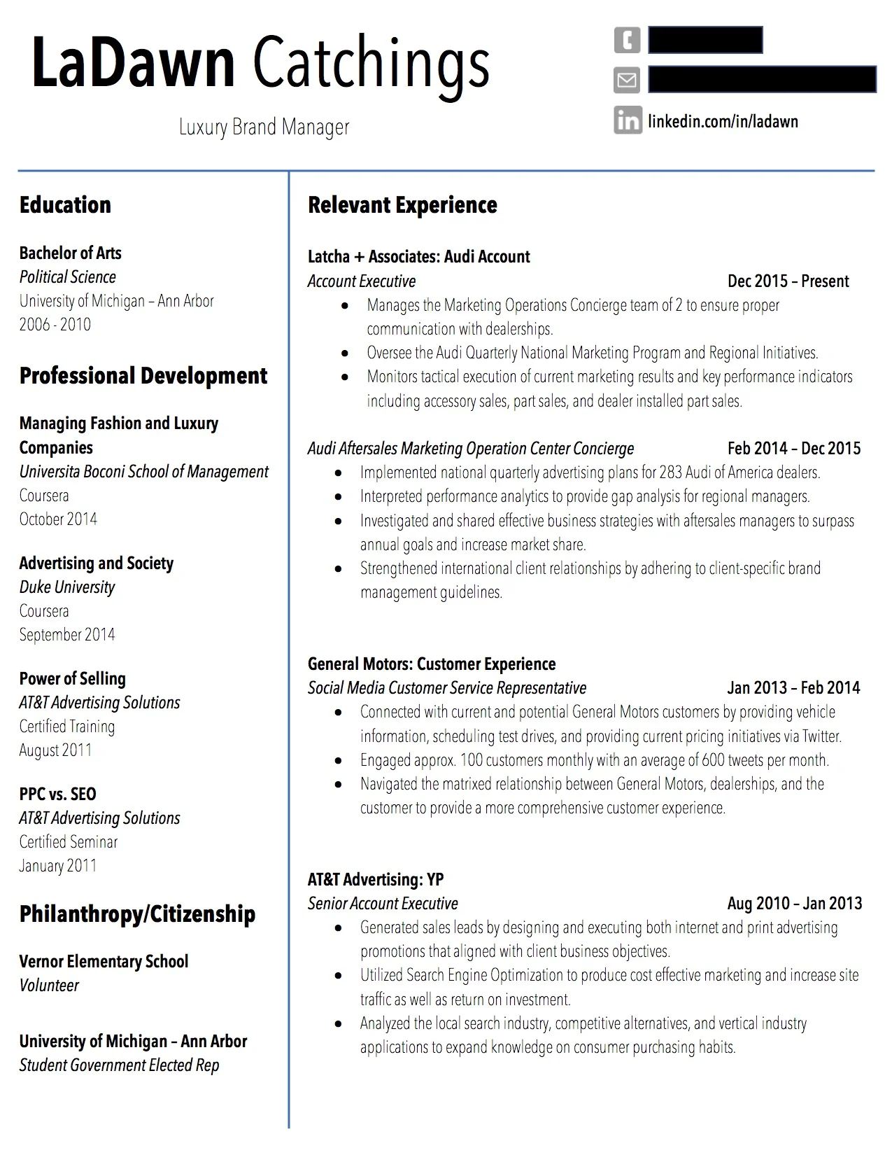 Client Resume #1. Click to enlarge.
