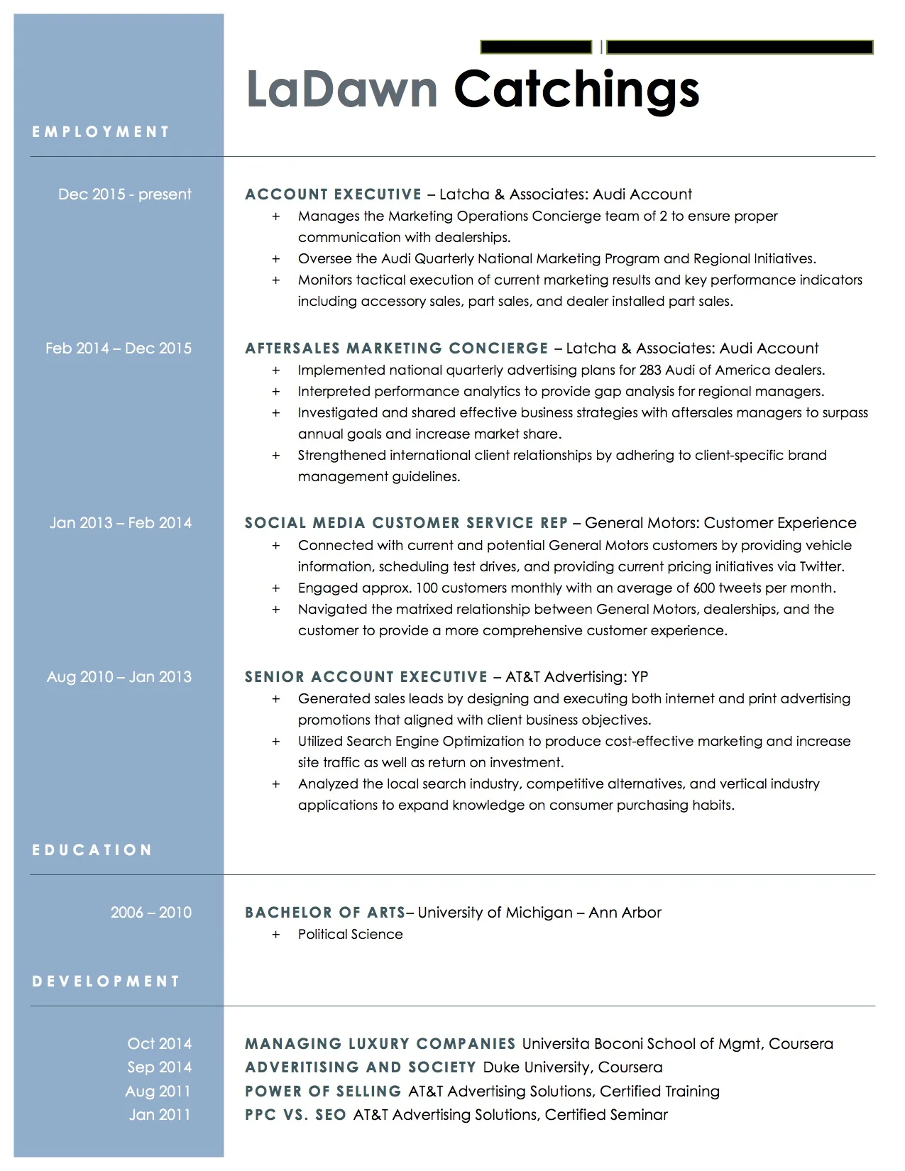 Client Resume #2. Click to enlarge.