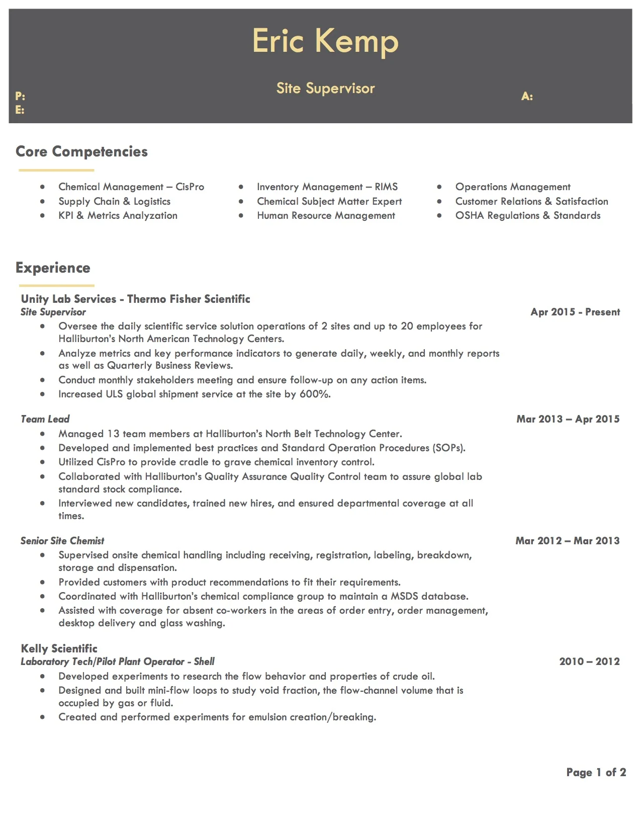 Client Resume #5 pg 1. Click to enlarge.