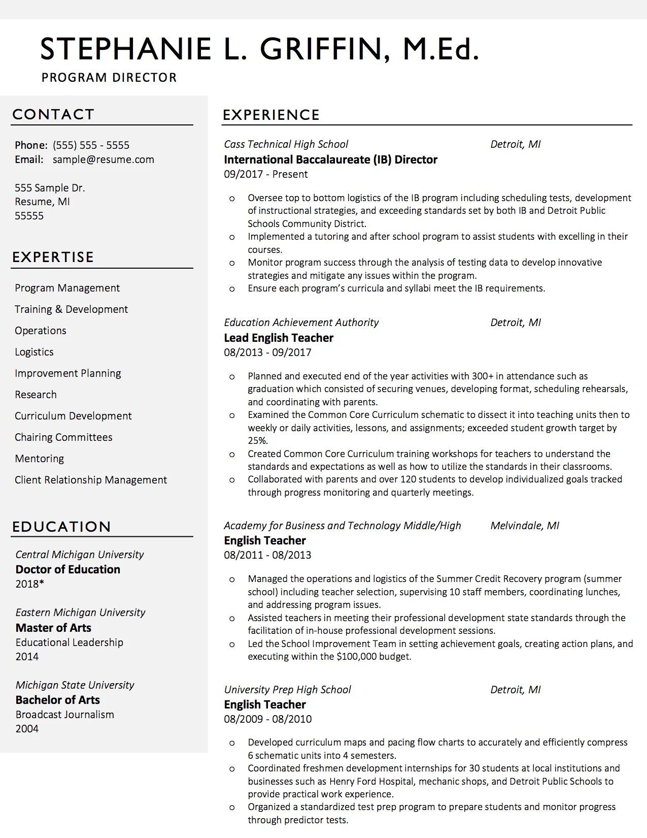 Client Resume #17. Click to Enlarge.