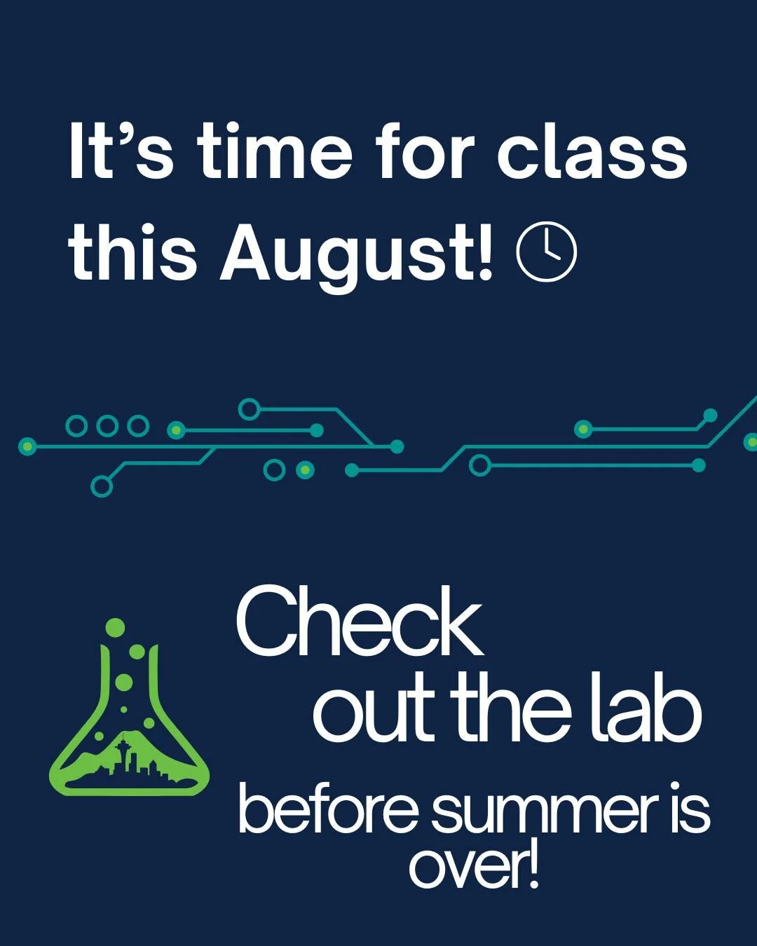 It's time for class!

Minipreps: Extract DNA from Bacteria
- Sunday, August 10, 2025,  6:00 PM - 8:00 PM

Painting with Bacteria
- Sunday, August 17, 2025, 6:00 PM - 8:00 PM

Liquid Biopsy
- Sunday, August 24, 2025, 6:00 PM - 8:00 PM