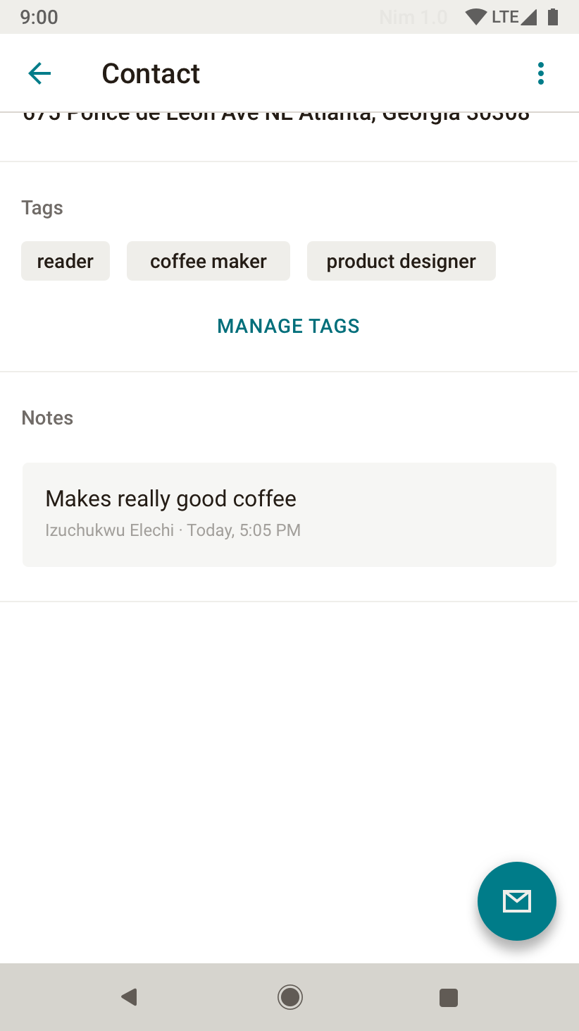 User can manage Contact tags or view notes (originate on Web).