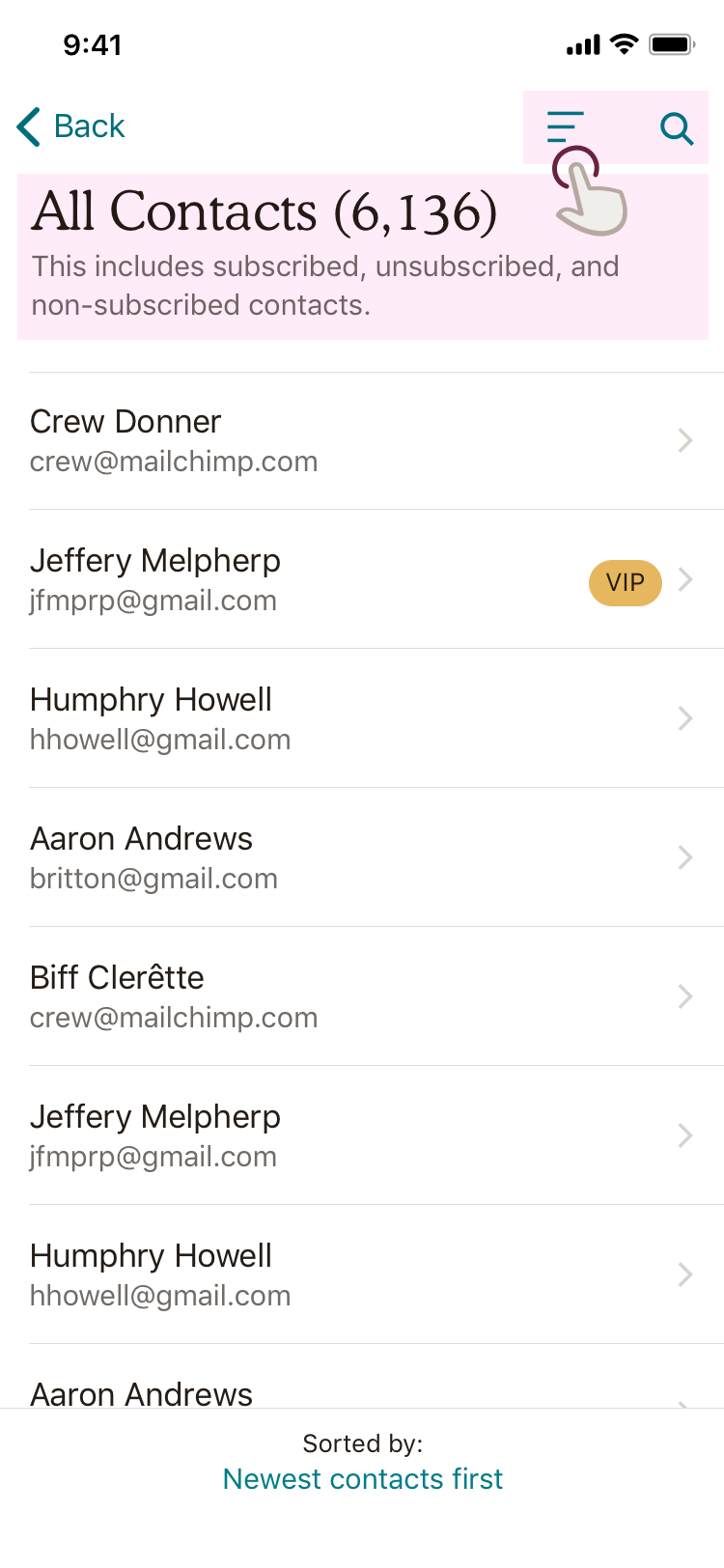 Contact Pages: Designed new Contact pages that detail type, count and explanation, for deeper context. User will also be able to filter to other Contact types. Search has been repositioned to illustrate user is searching all contacts, not within a certain type.