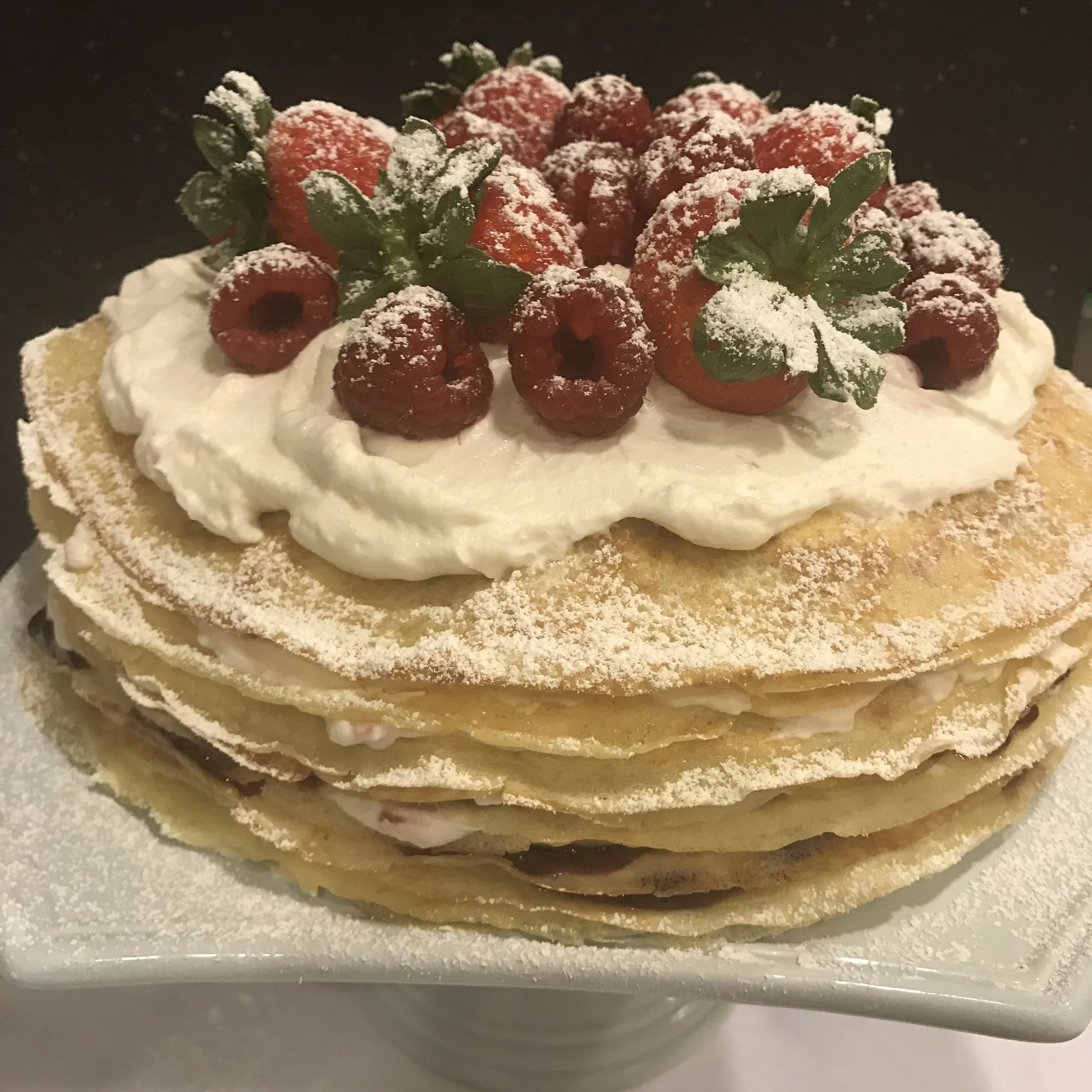 Crepe Cake with Fresh Cream and Berries