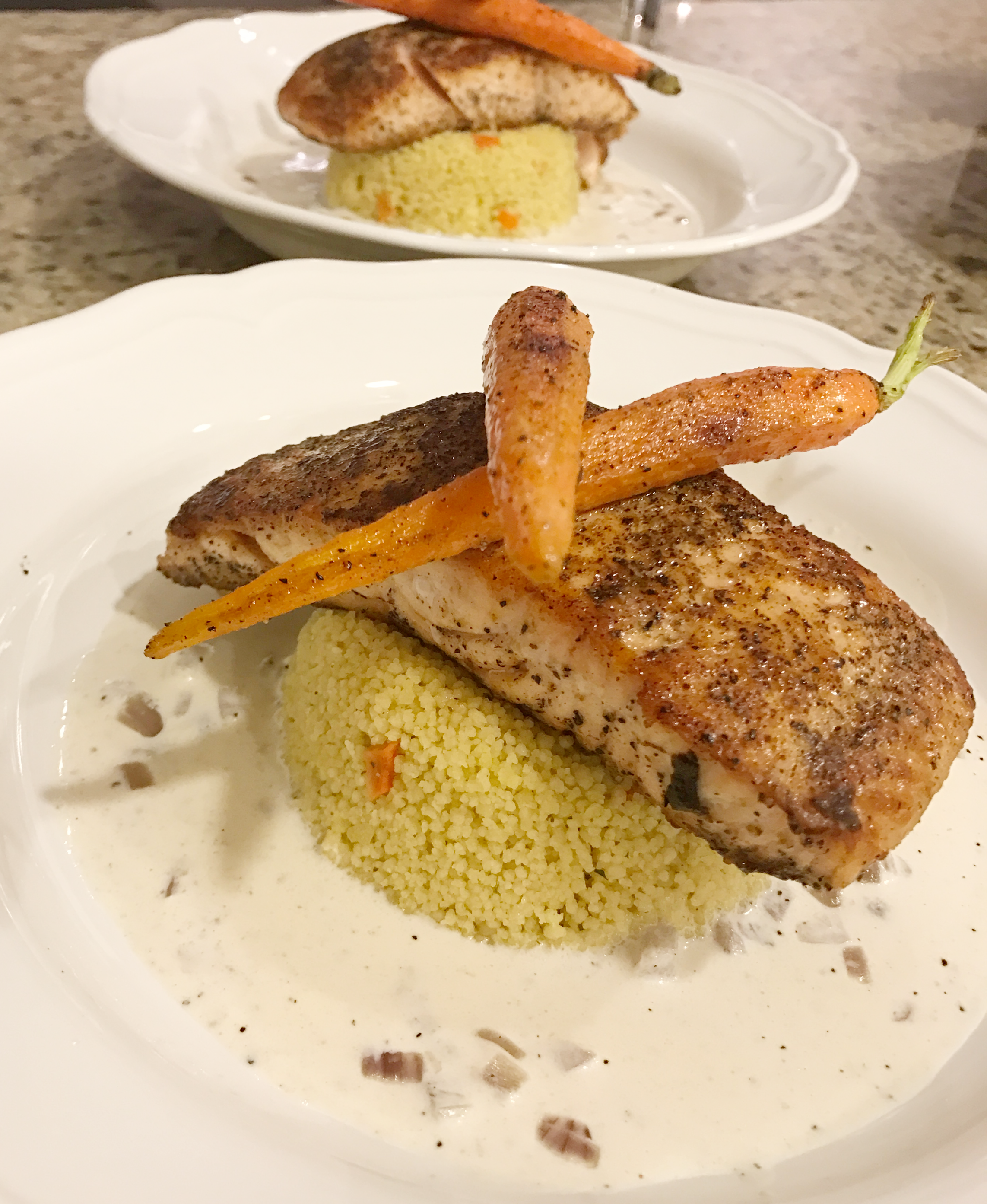 Crispy Salmon with Couscous & Taragon Cream Sauce