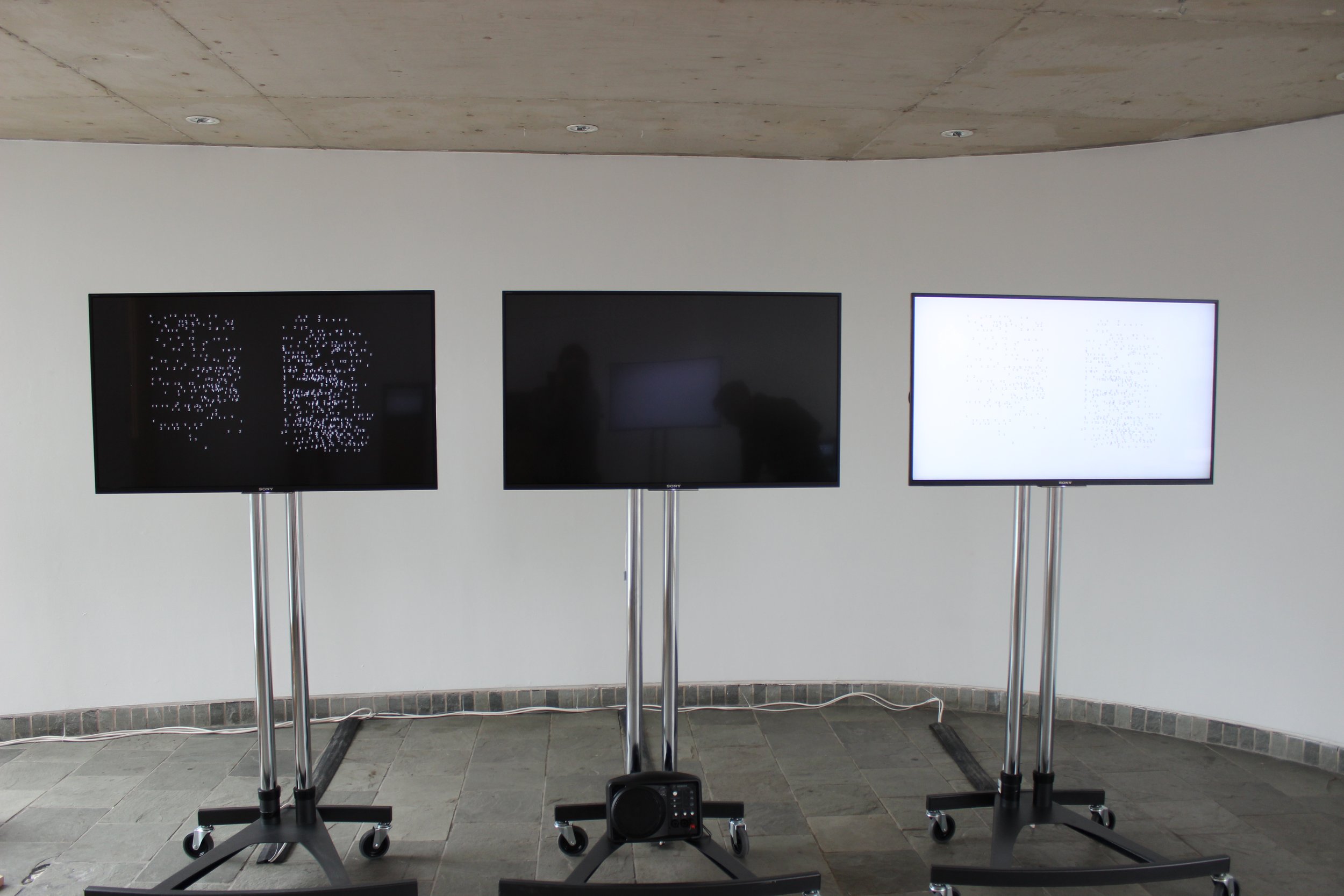  Another multi-video installation depicting syllabic counts of Mallarmé’s poem  Un coup de Dés  in dots and numbers, the animation sequences are titled:  &nbsp;[…] A Product of the Stars; False Mansion ~1; False Mansion ~2; A Common Upsurge is Sheddi