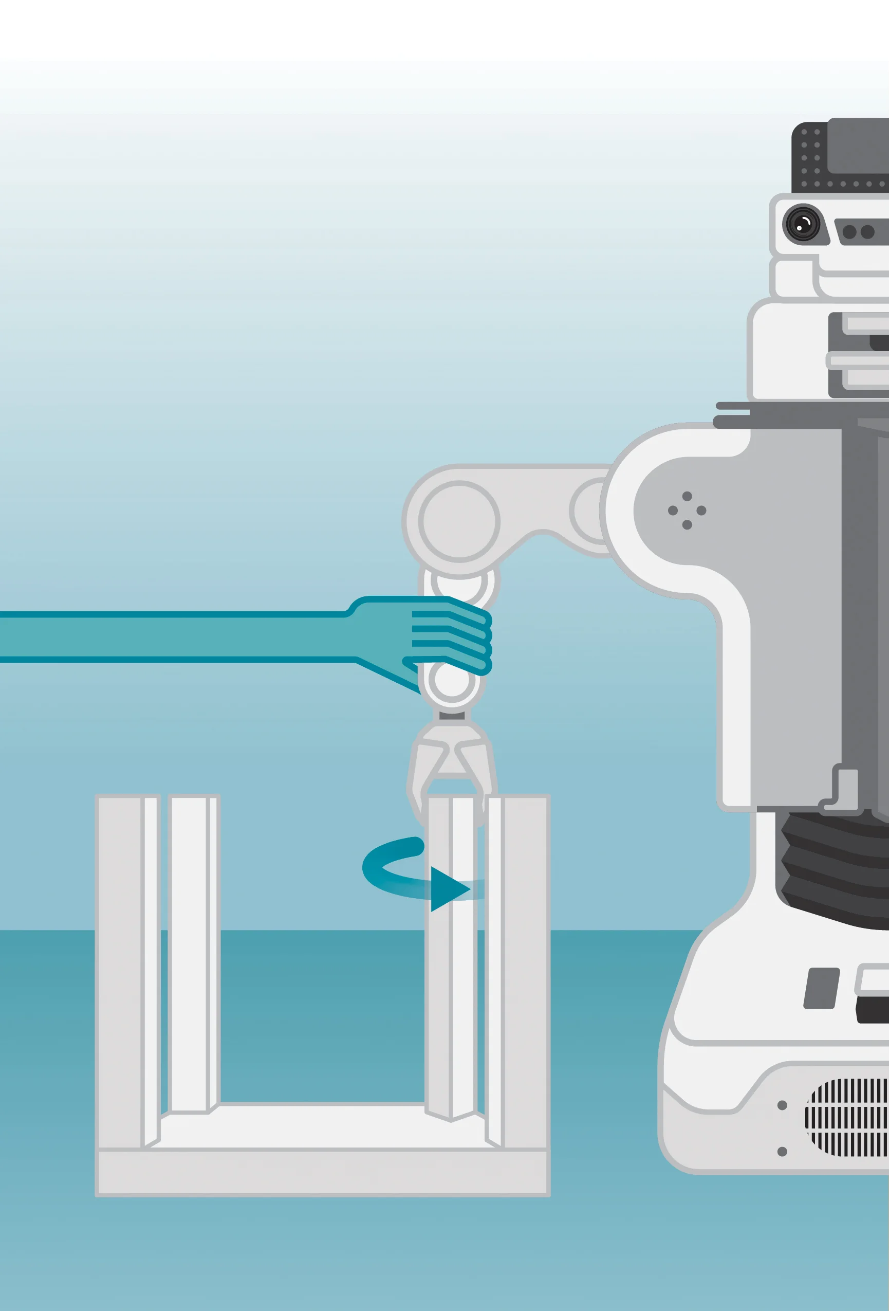 Move it. Move the robot through a series of steps by manipulating its limbs to complete a task and outline an objective. The robot practices on its own, then incorporates any feedback.