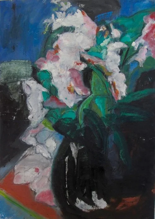 LILY IN THE PINK OIL ON BOARD 22” X 16” SOLD