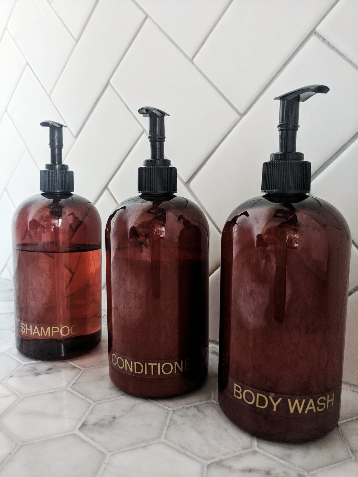 Amber shower bottle DIY — The Pastiche