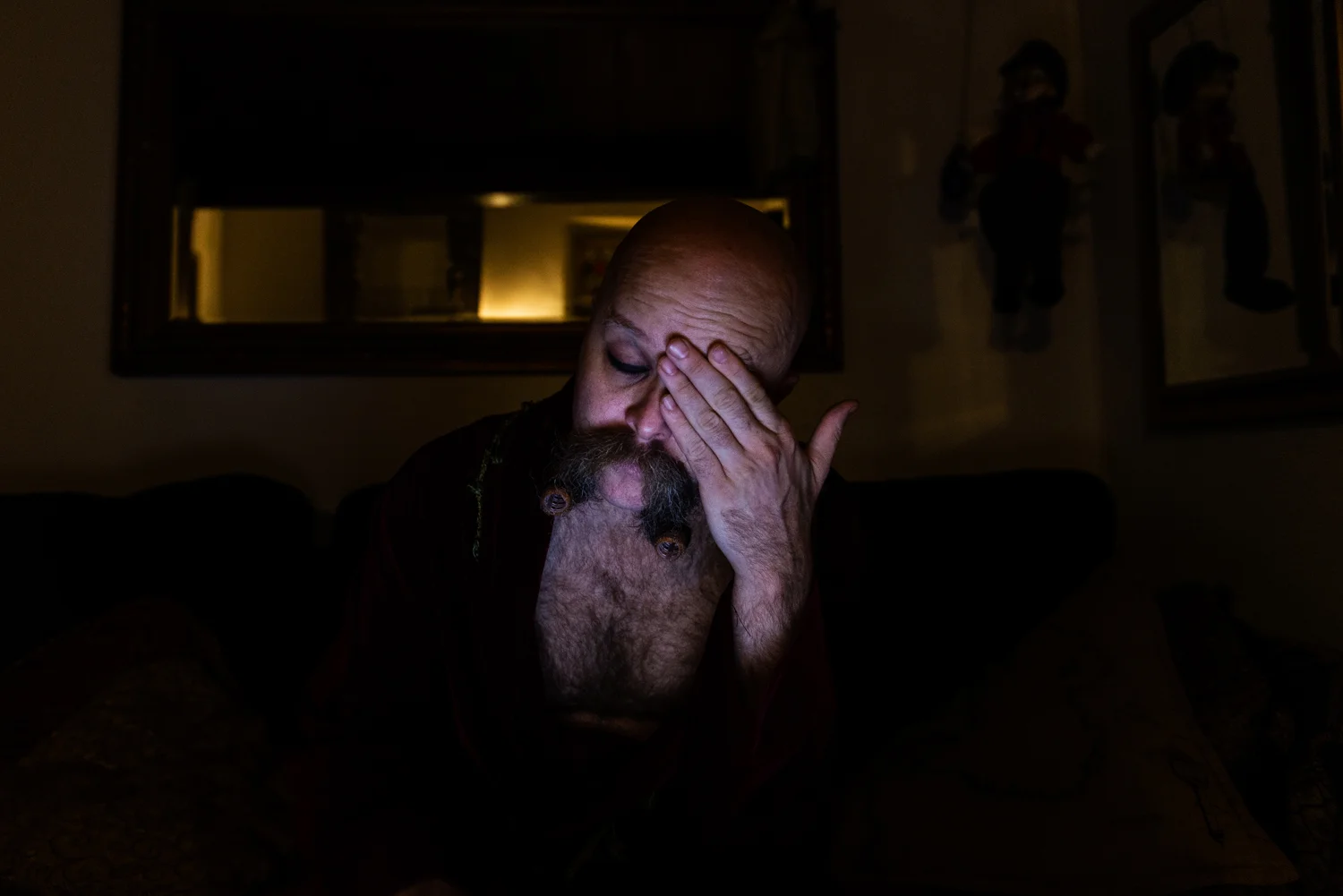 Mirko Dettori (40), aka Mircaccio, rubs his eyes in his house in Pigneto’s neighbourhood of Rome after waking up late in the evening, February 2018. The Club is open 6 nights a week from 11 p.m. to 5-6 in the morning, forcing Mirko to leave almost exclusively at night.
©MicheleSpatari