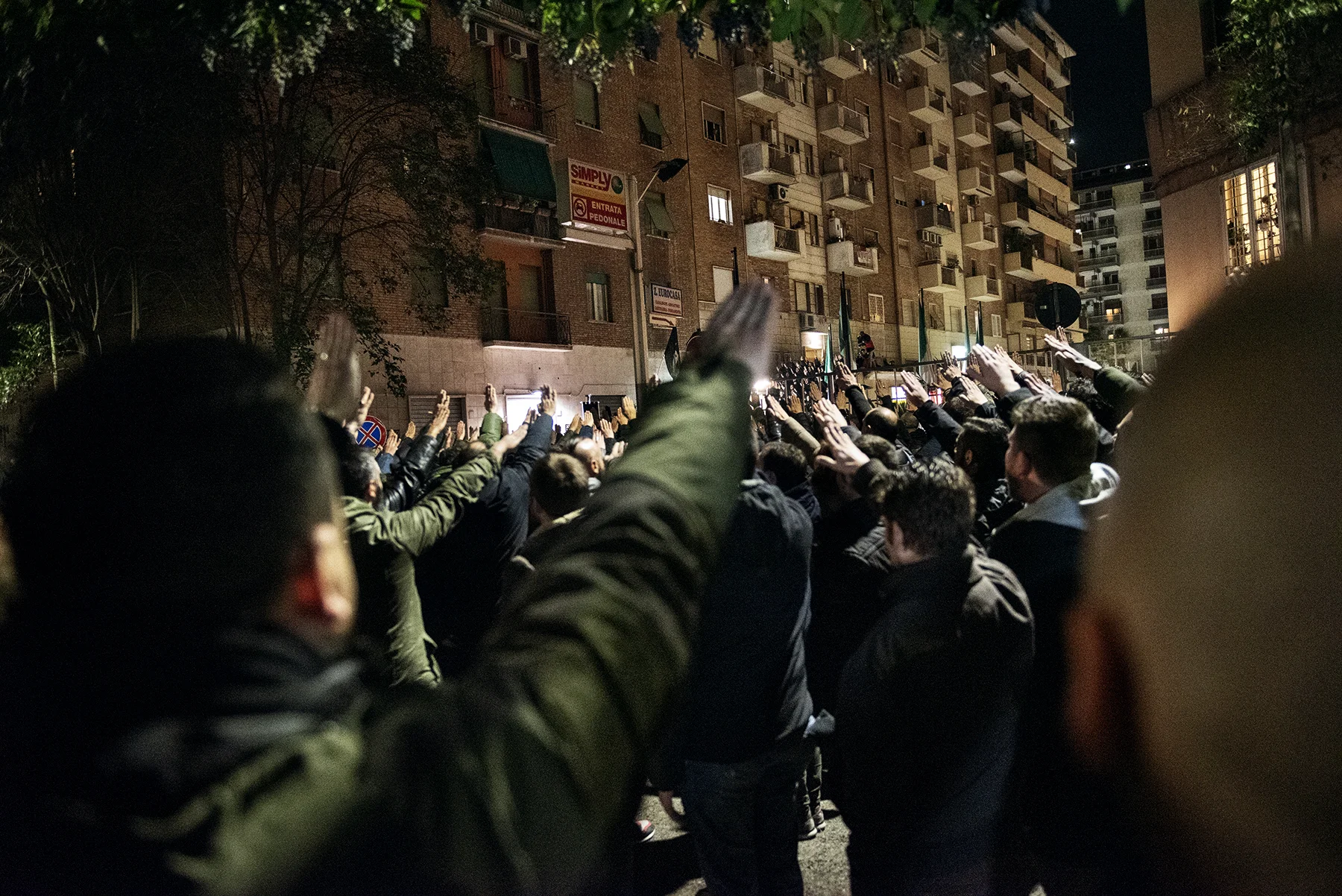 Casapound far-right wing militants do the Nazi salute in front of former MSI (Italian Social Movement) party branch during the 41st anniversary of Acca Larentia killings in Rome, Italy, on January 07, 2019.
The Acca Larentia killings refers to the political killing of three fascist activists - Franco Bigonzetti, Francesco Ciavatta and Stefano Recchioni - of the Youth Front of the Italian Social Movement the evening of January 7, 1978, in Rome. In past years, Italian far-right movements such as Casapound have used the Acca Larentia’s anniversary as a main event in their political agenda, gathering thousands of militants from all around the country.