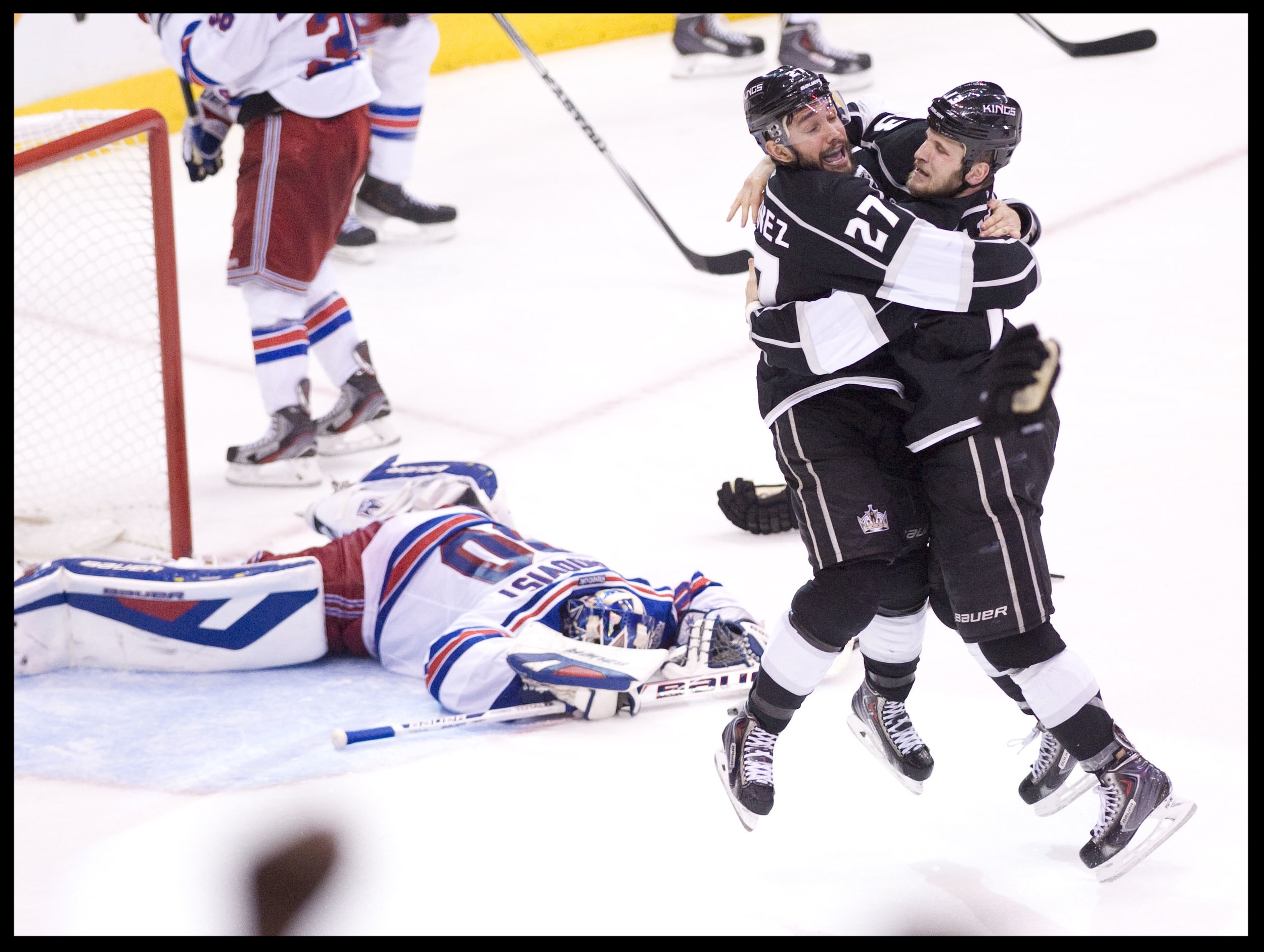 The Los Angeles Kings win the Stanley Cup in 2014, defeating the New York Rangers.
