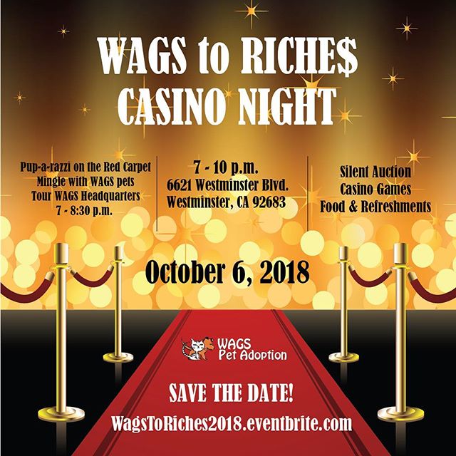Proud to partner with @wagspetadoption on their 5th Wags to Riches Casino Night, Oct 6! Come support a great cause: wagstoriches2018.eventbrite.com