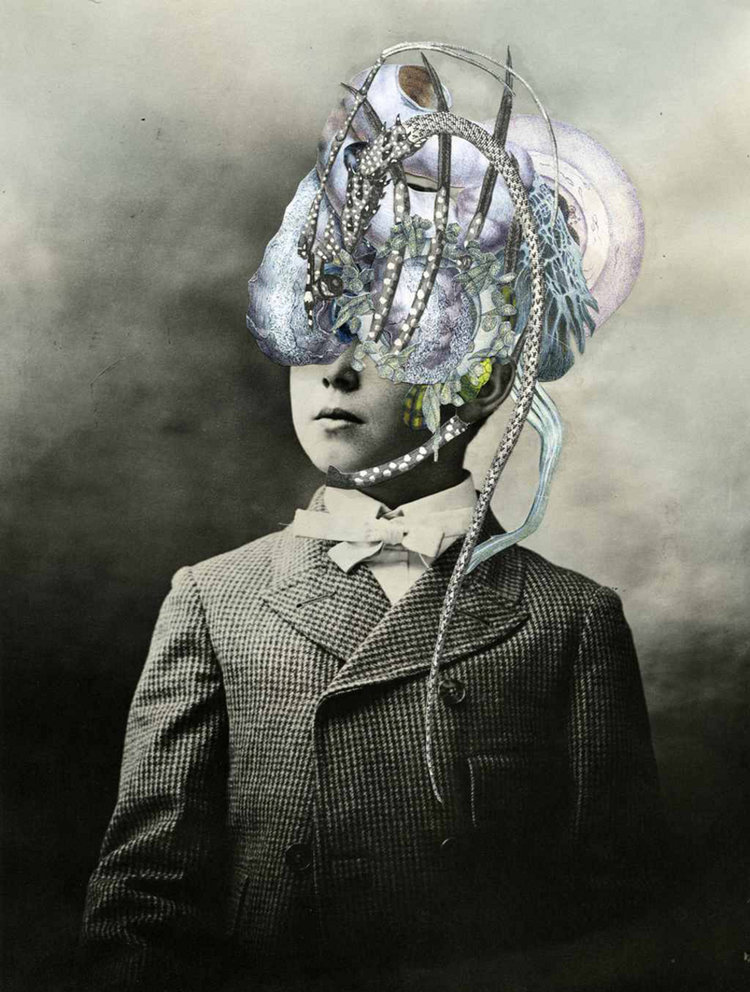 Axelle Kieffer Mopsos Hand cut collage on photo 12" x 15"