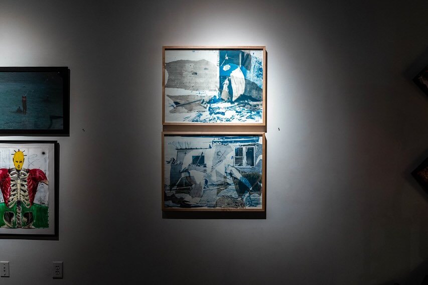 These two @lvcaswiman pieces are now on exhibit for The New South V @kailinart 

Wiman Untitled Destruction I toned cyanotype, solvent transfer on paper 29&rdquo;x23&rdquo; 
Wiman Untitled Destruction III toned cyanotype, solvent transfer on paper 29