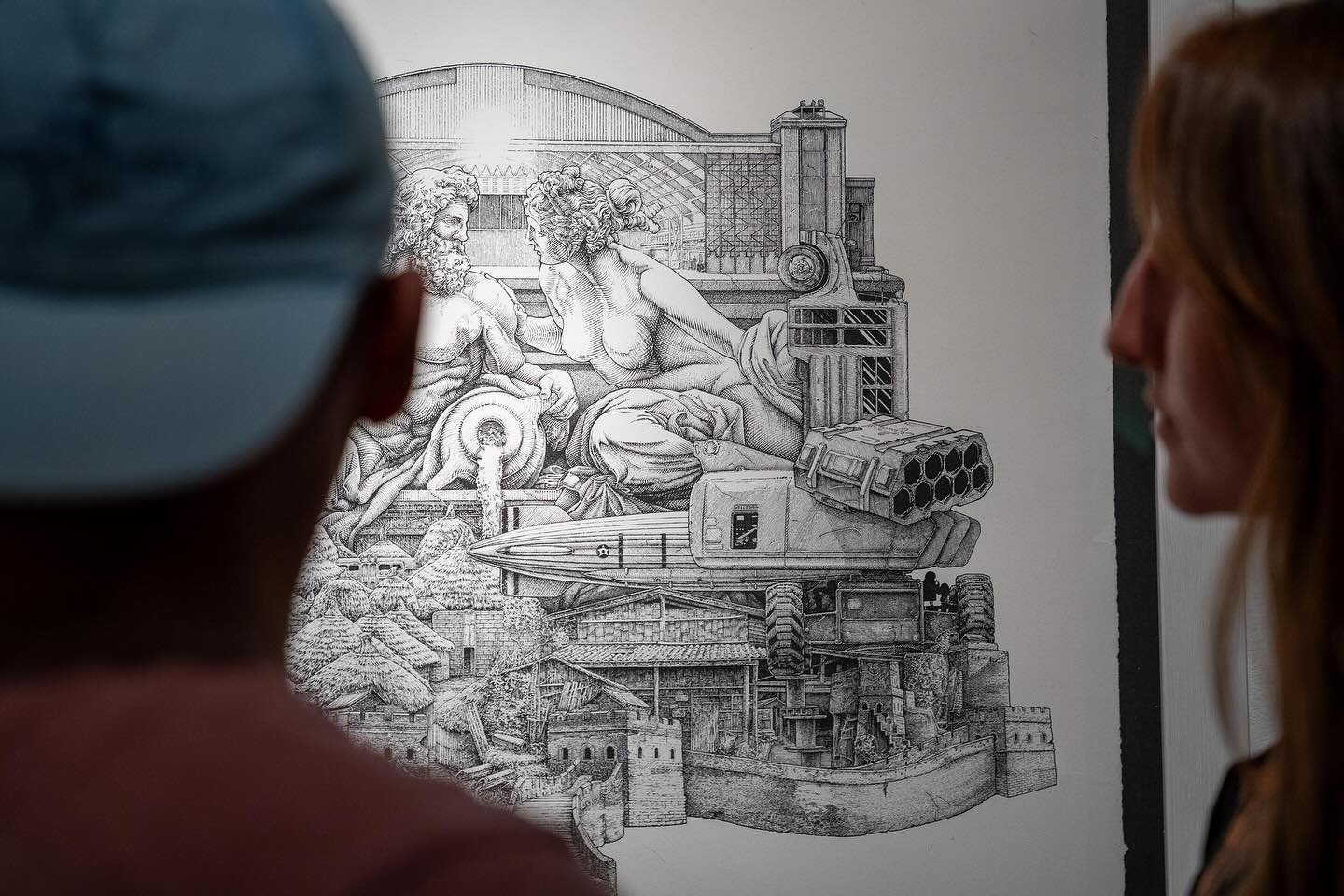 A closer look at @adamwellborn 
&ldquo;Our Progress so Far&rdquo; 
Ink on archival paper
35.5 x 35.5 inches

now on exhibit and available @kailinart 
📸 @visualsage