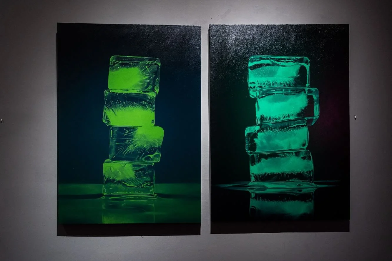 When it&rsquo;s hot as 😵 we&rsquo;ve got these two new @kevinpalme #icepainting to bring comfort and joy ::

L Kevin Palme Rainforest #1  medium &amp; 42 x 30 
R Kevin Palme Rainforest #3  medium &amp; 42 x 30 

DM @kailinart for details 🫠