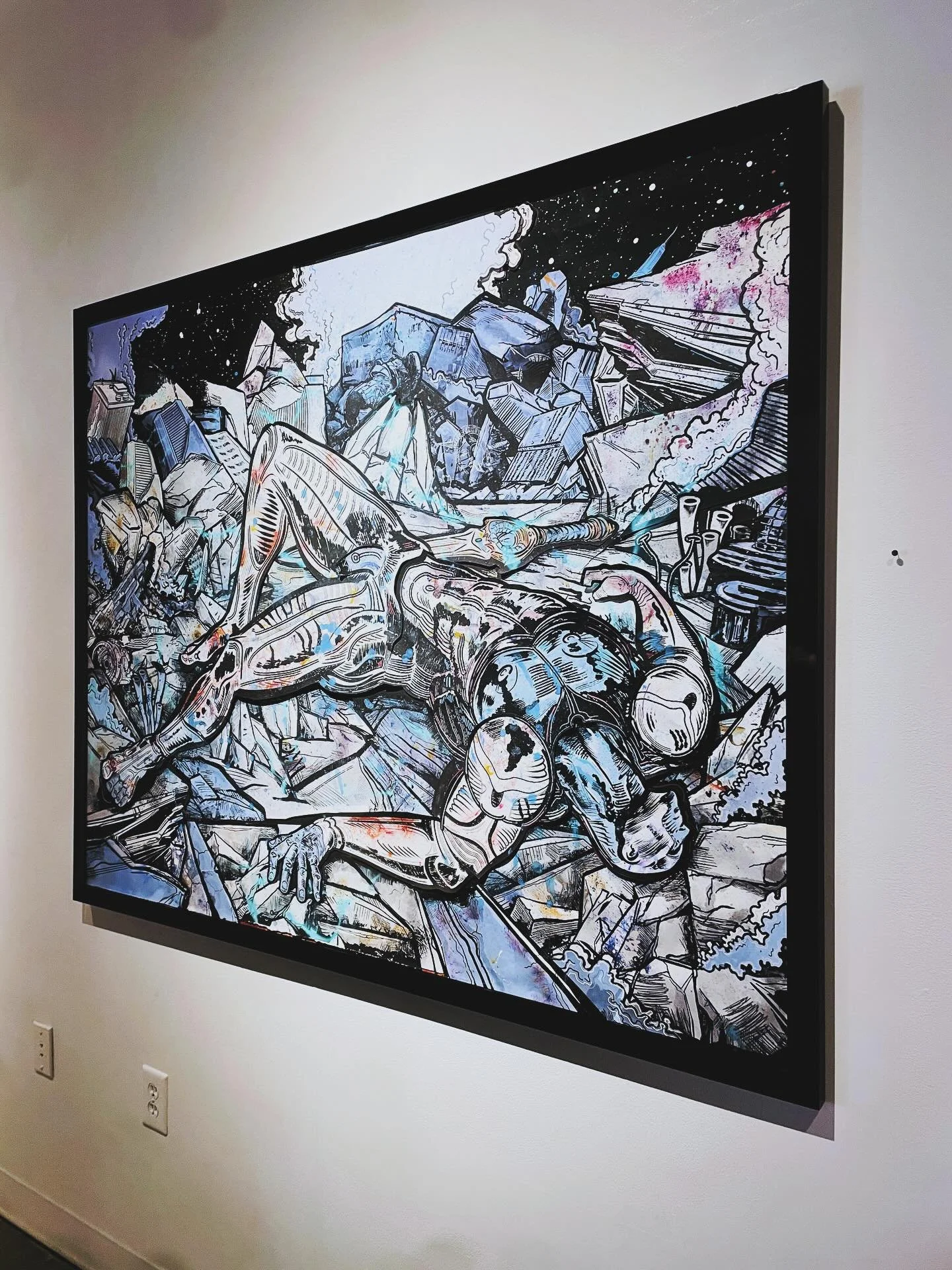 This is @the_stan_clark #magnumopus currently on exhibition for #mythos and available @kailinart 

Stan Clark  Humanity is Beneath The Rubble  Mixed Media on Wood Panel 4&rsquo;x5&rsquo;

https://www.kailinart.com/2025-mythos/humanity-is-beneath-the-